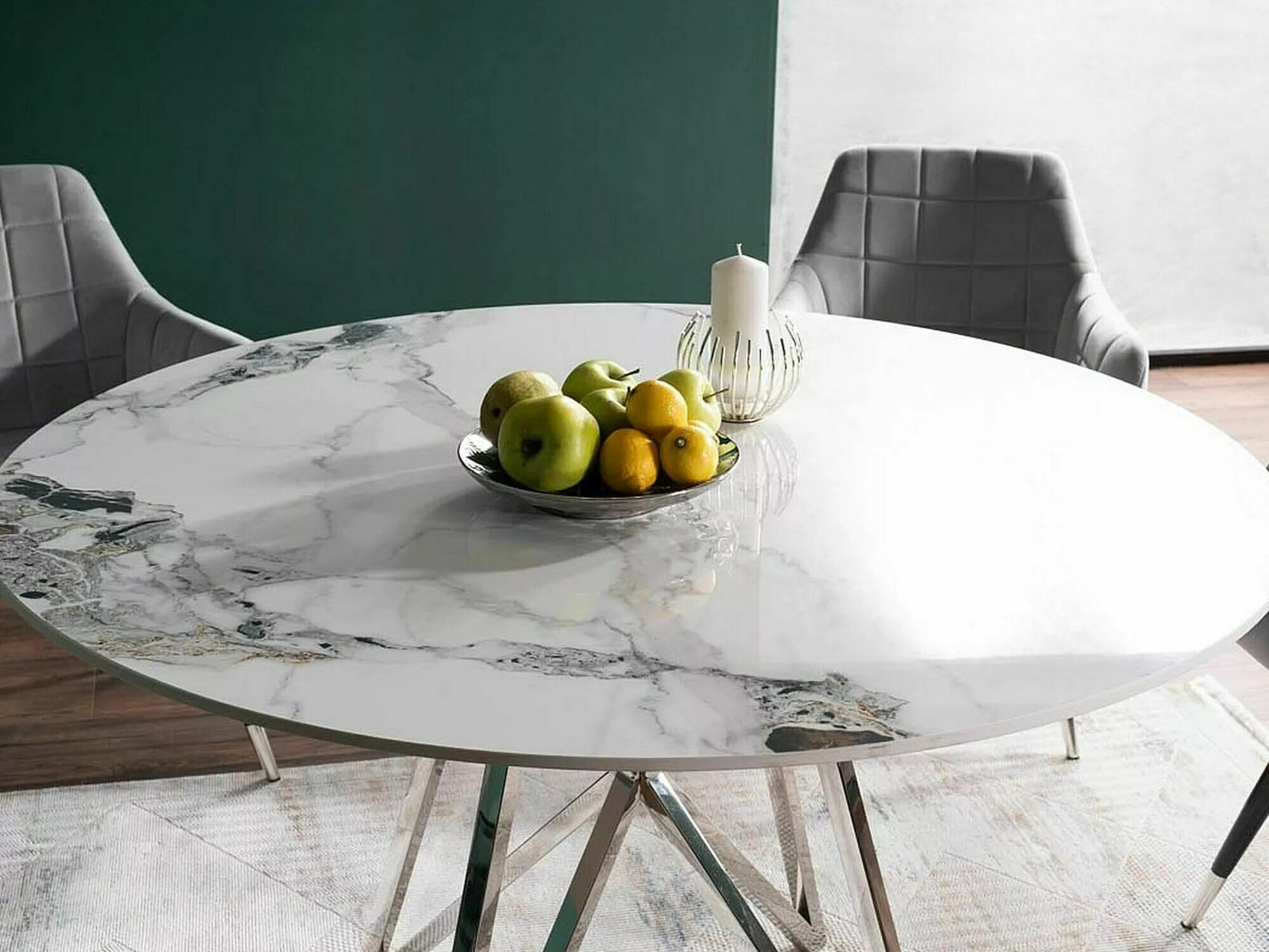 Mesa Detroit 341 (Marmore branco + Prateado)