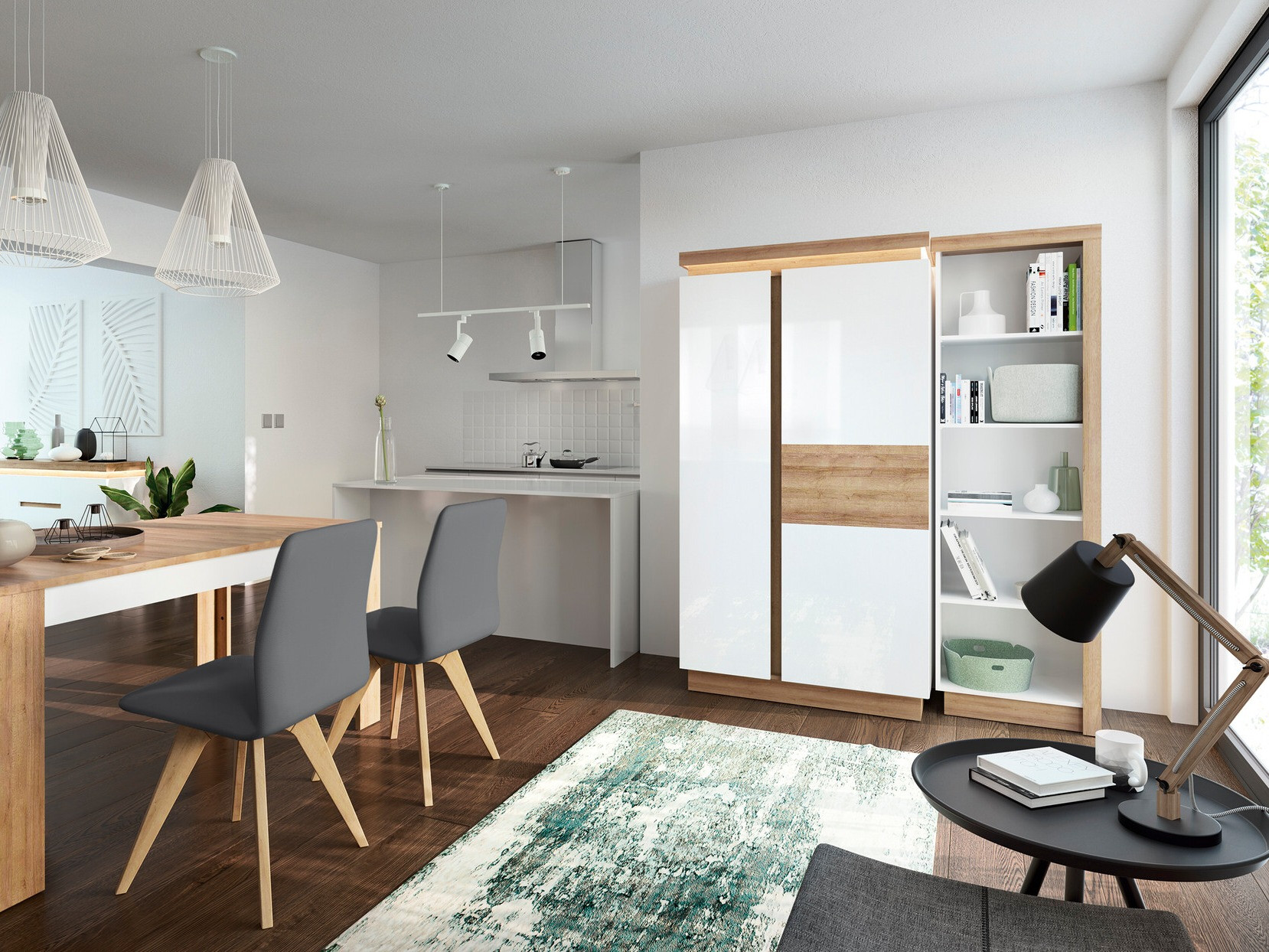 Roupeiro Feldeli 106 (Riviera carvalho + Branco brilhante)