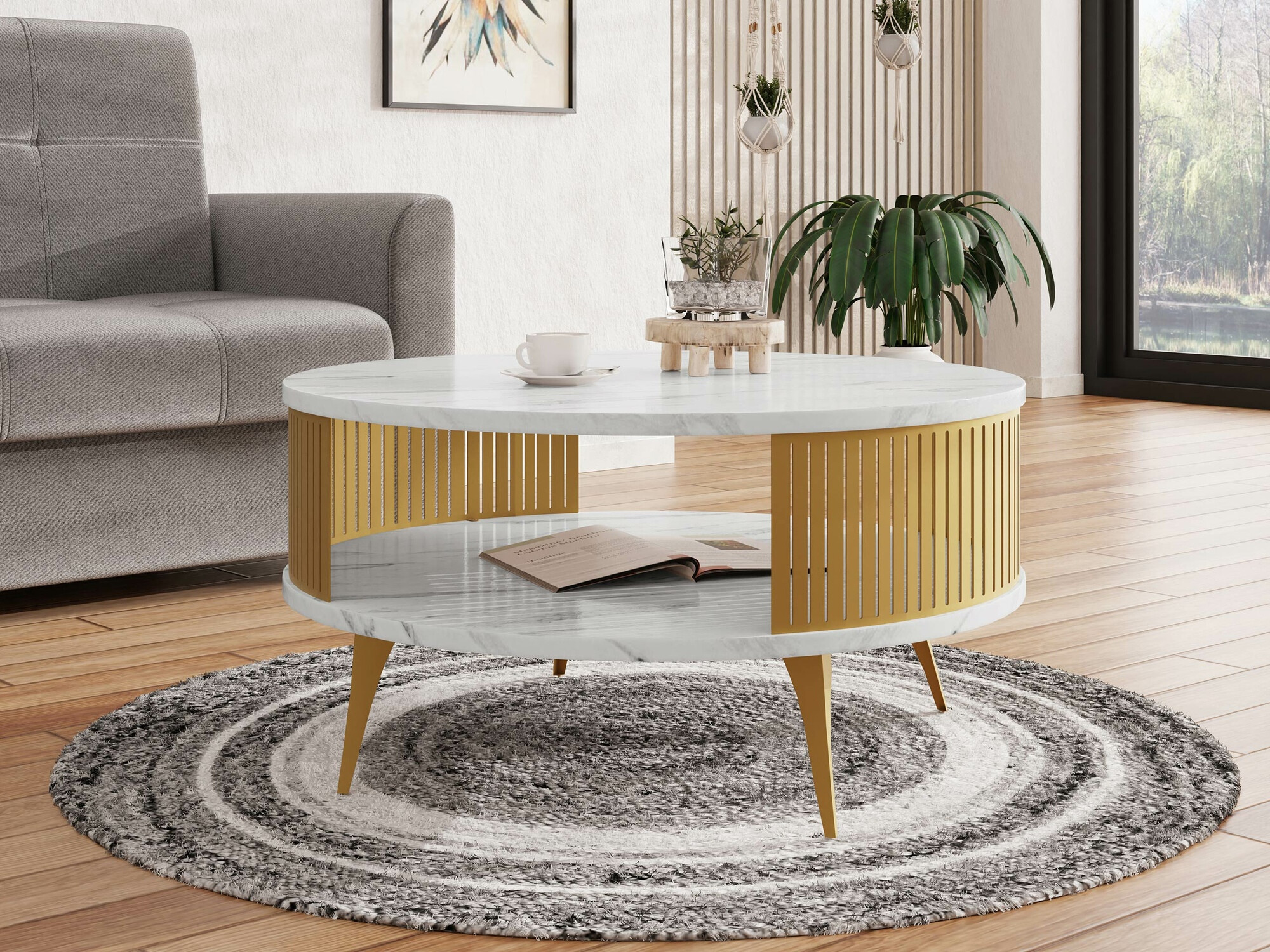 Mesa para revistas Sordore 101 (Dourado + Marmore branco)