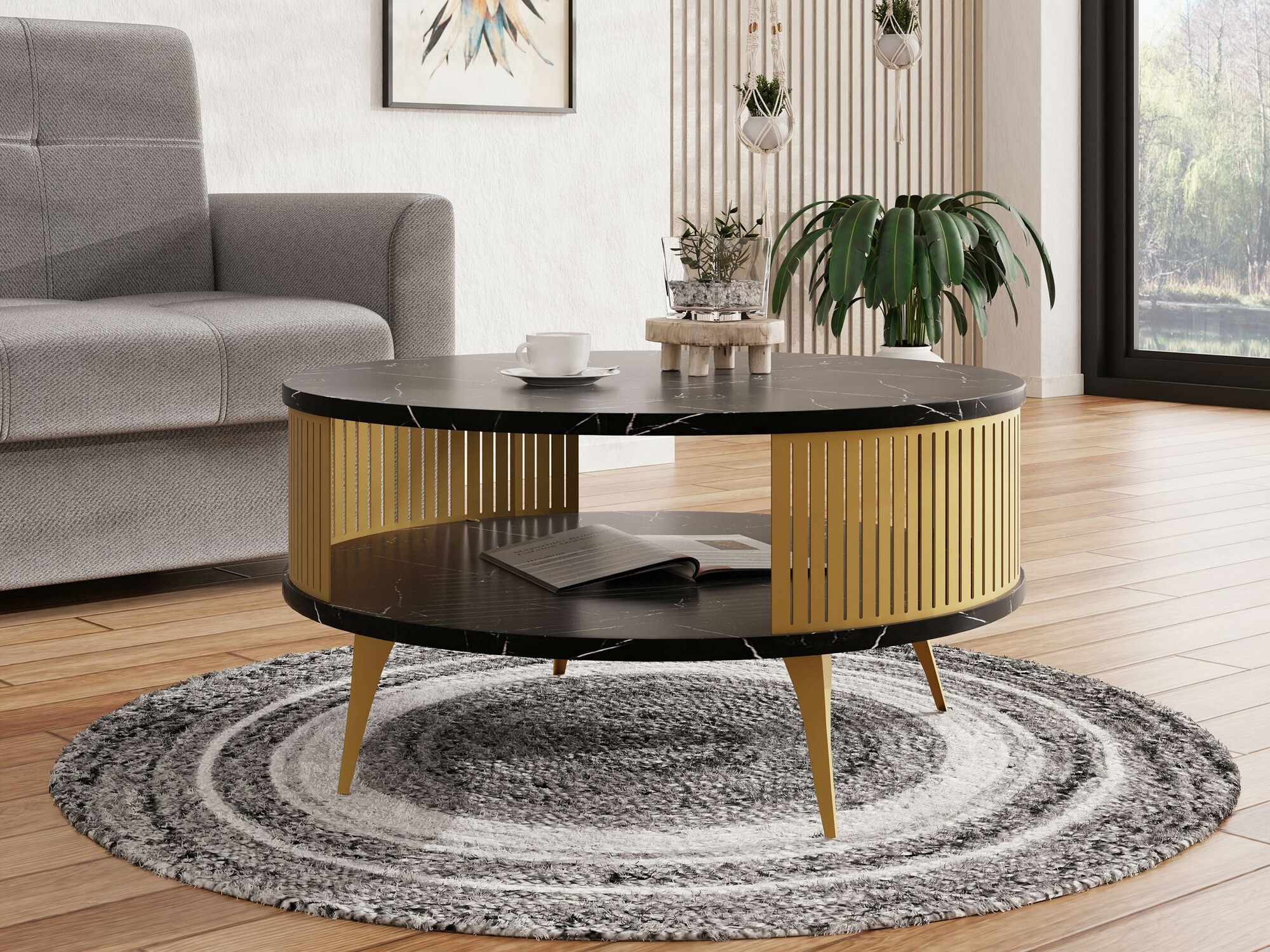 Mesa para revistas Sordore 101 (Dourado + Mármore preto)