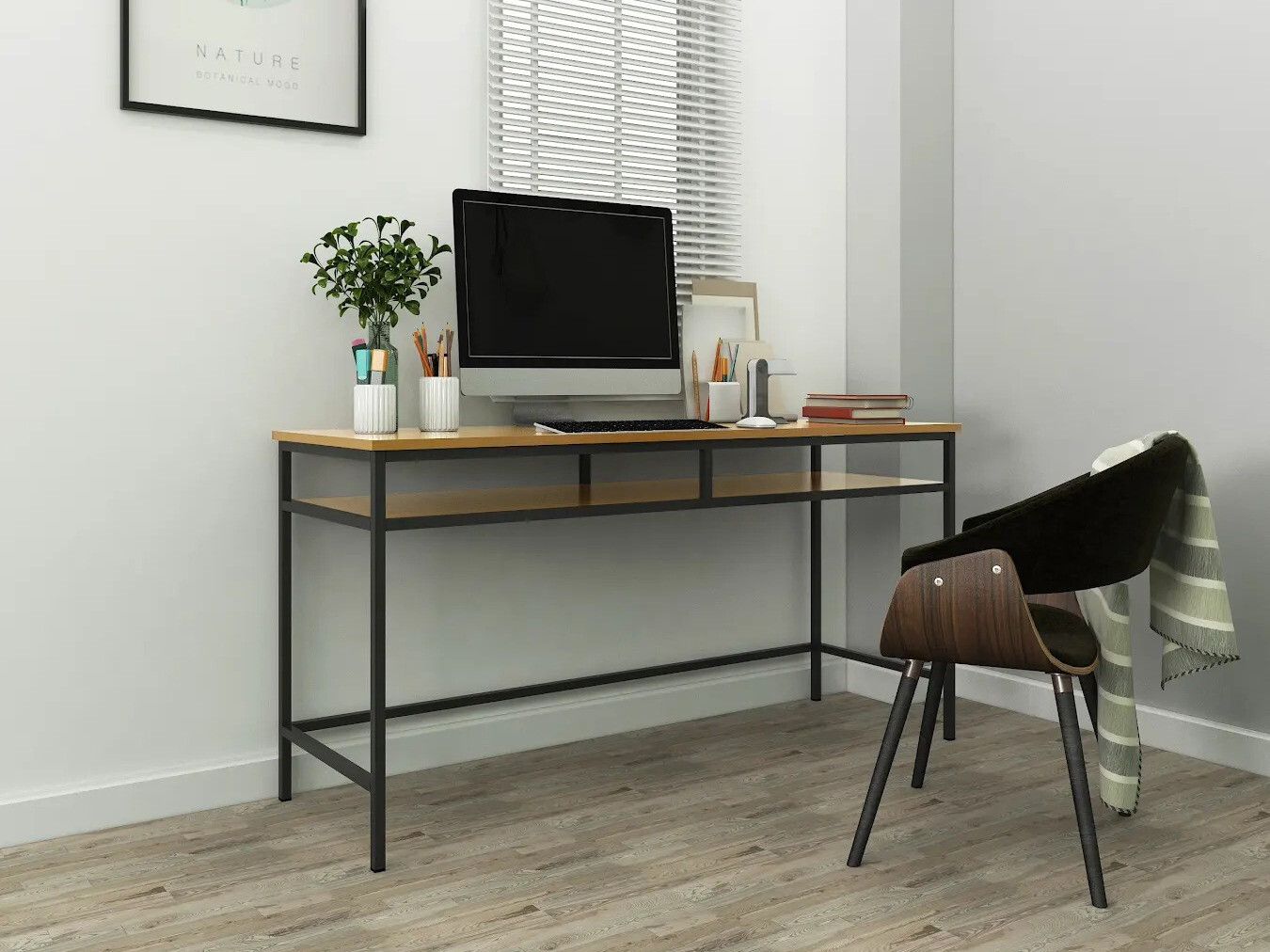 Mesa de escritório Merfeli 104 (Cinzento + Carvalho)