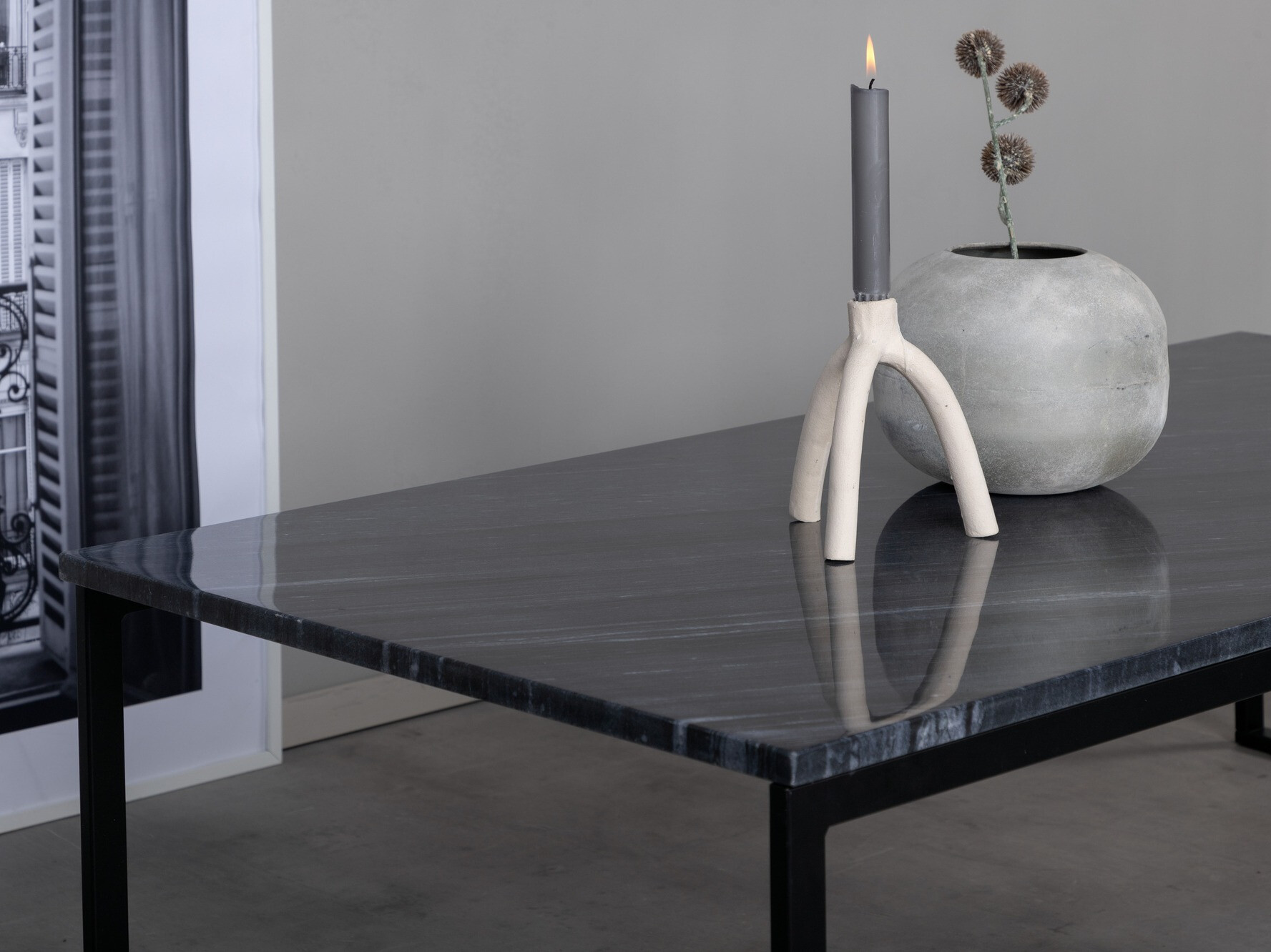 Mesa de centro Dallas 179 (Cinzento mármore + Preto)