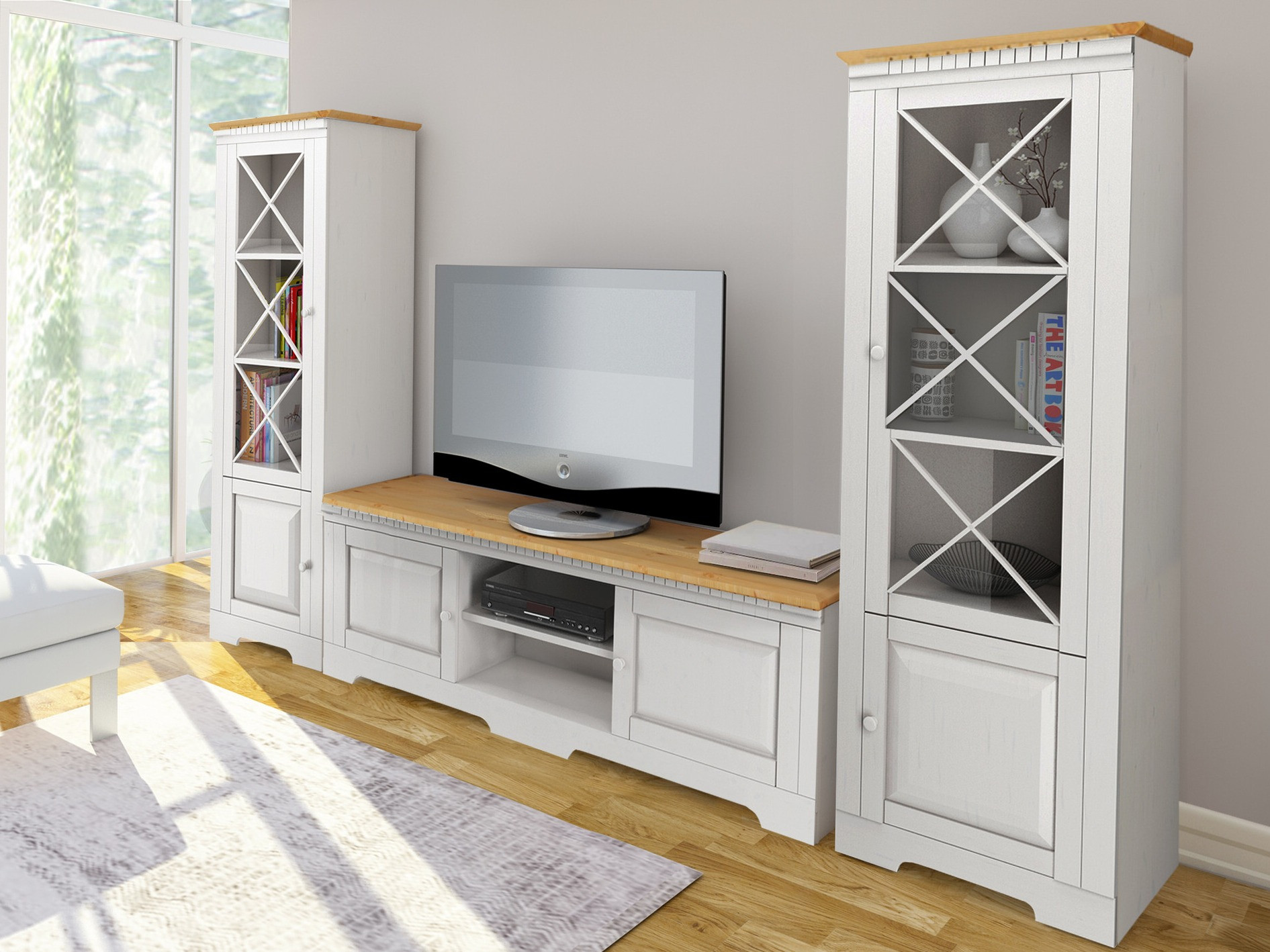 Conjunto para sala de estar Cavfelo 112 (Branco + Carvalho de mel)