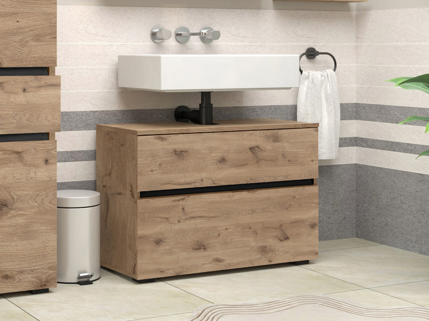 Armário com lavatório de apoio próprio para casa de banho Soncamu 109 (Carvalho)