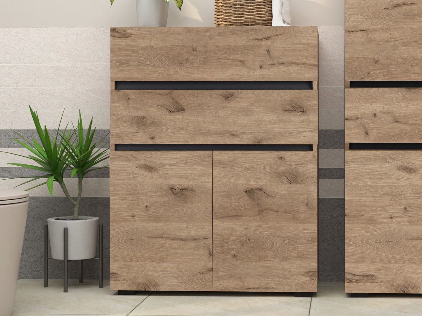 Armário de casa de banho de chão para lavatório Soncamu 101 (Carvalho)