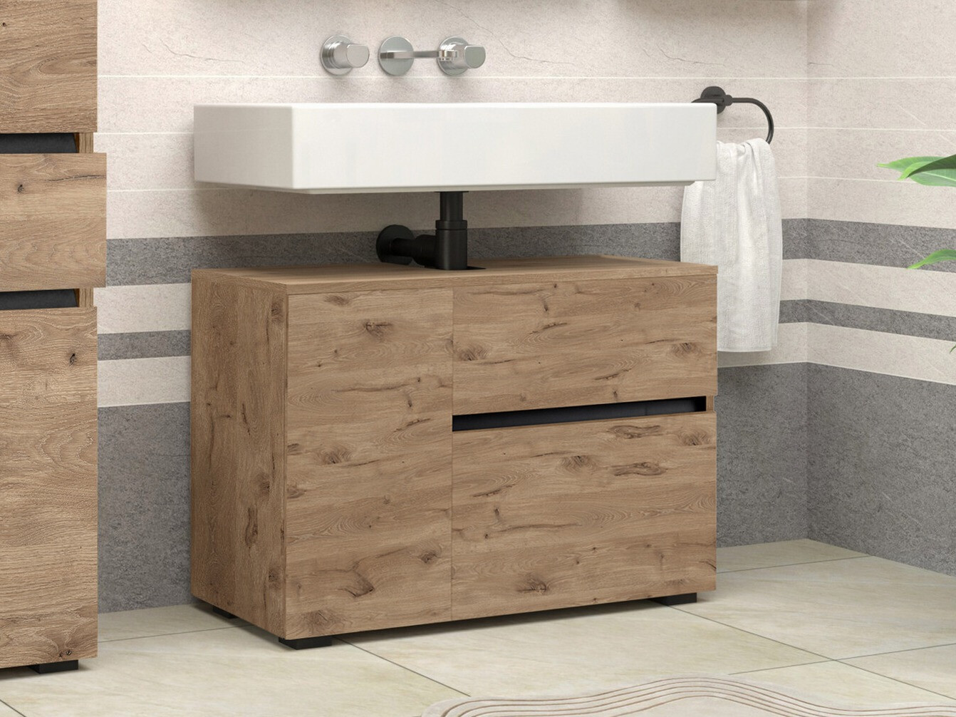 Armário suspenso para casa de banho para lavatório Soncamu 107 (Carvalho)