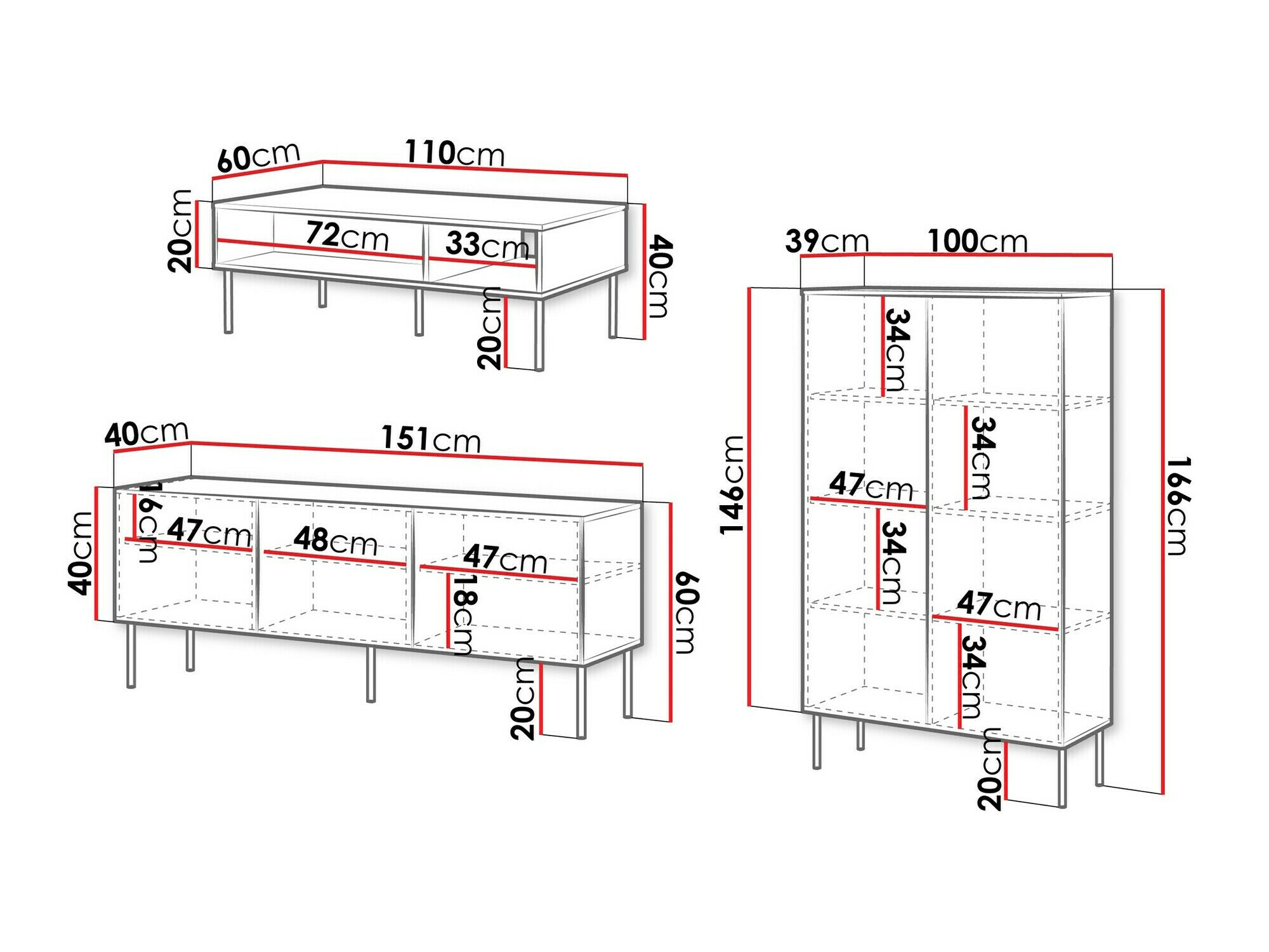 Conjunto para sala de estar Celra (Branco)
