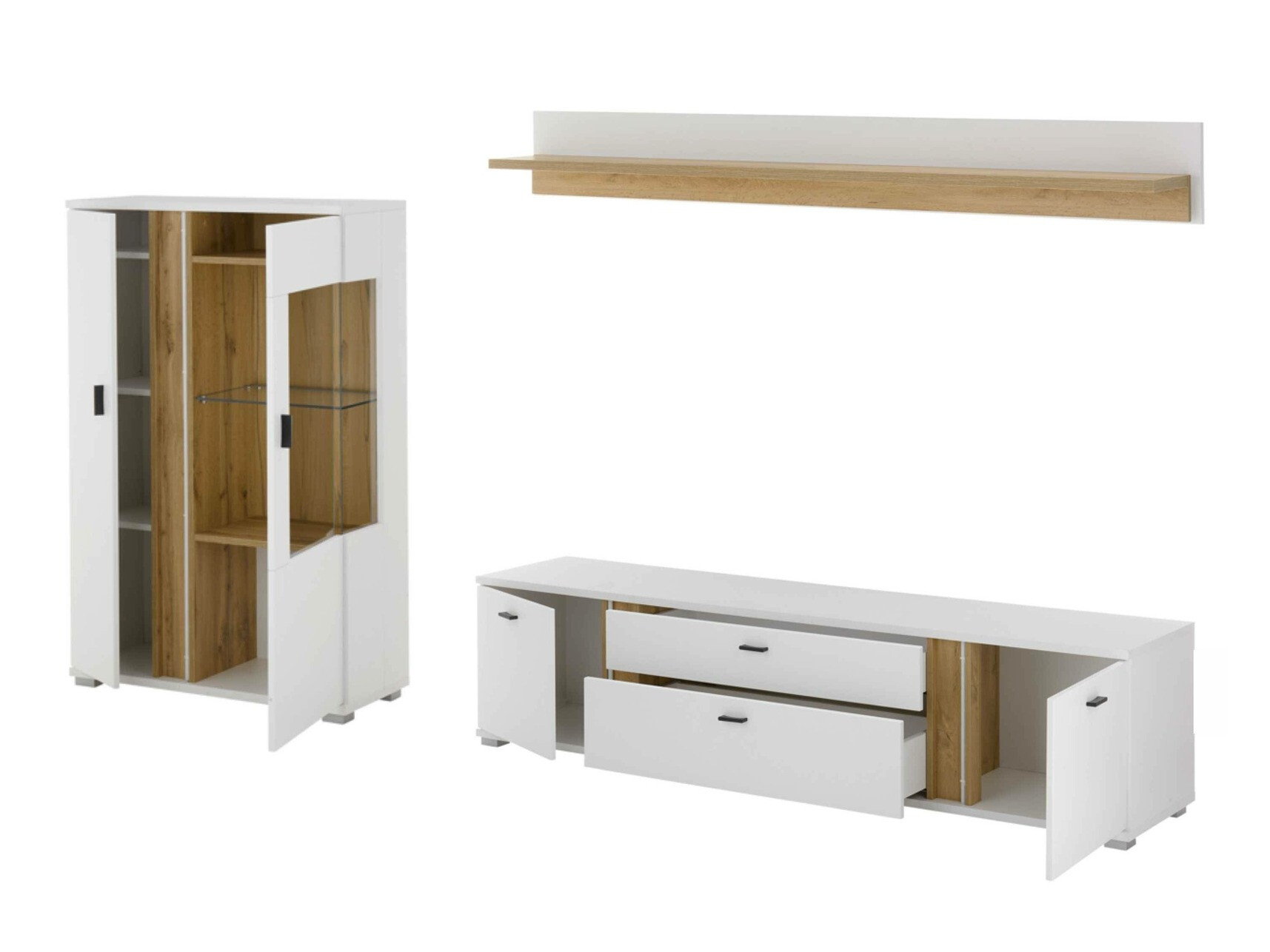 Conjunto para sala de estar Avimavi 114 (Branco + Carvalho wotan)