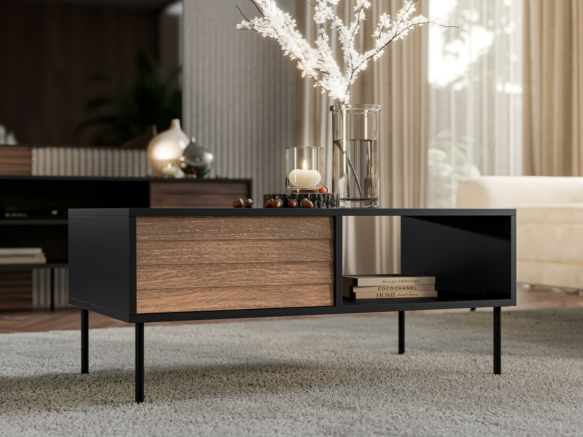 Mesa de centro Flosoru 103 (Nogueira + Preto)