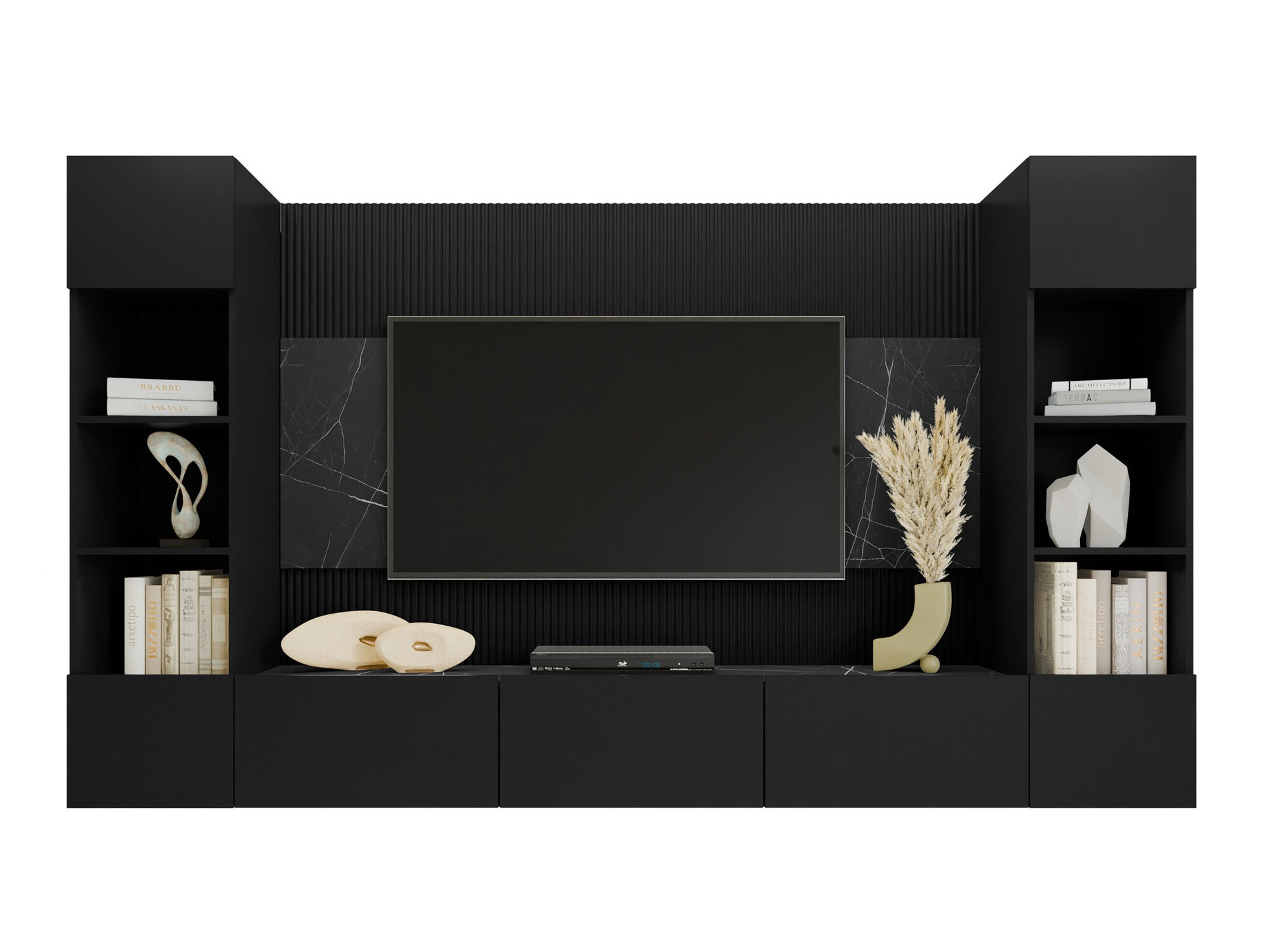 Conjunto para sala de estar Comfivo Salix I (Preto + Mármore preto)