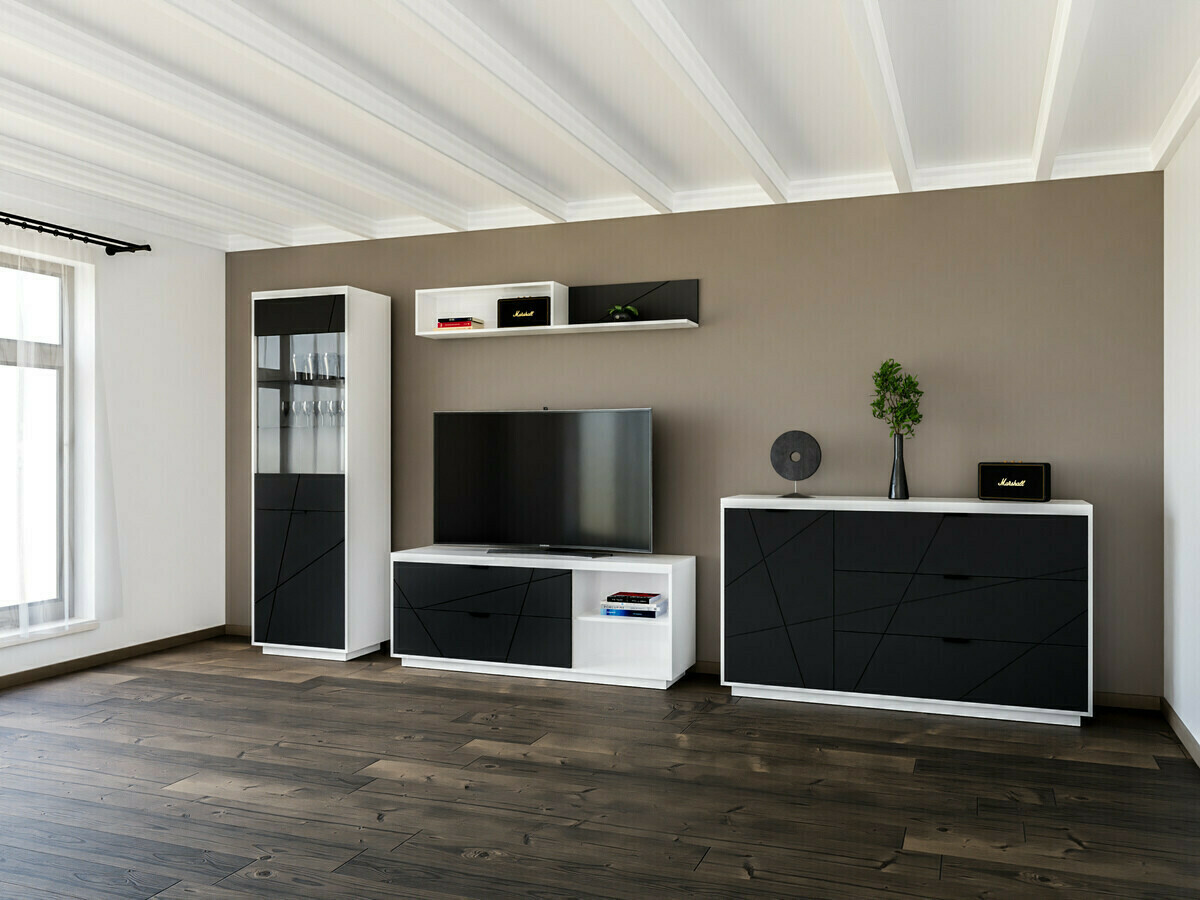 Móvel de TV Fivale 104 (Branco brilhante + Preto matte)