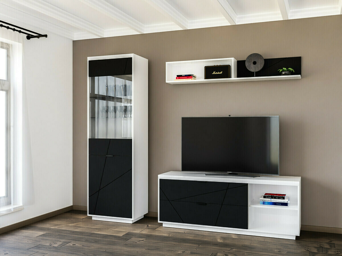 Móvel de TV Fivale 104 (Branco brilhante + Preto matte)