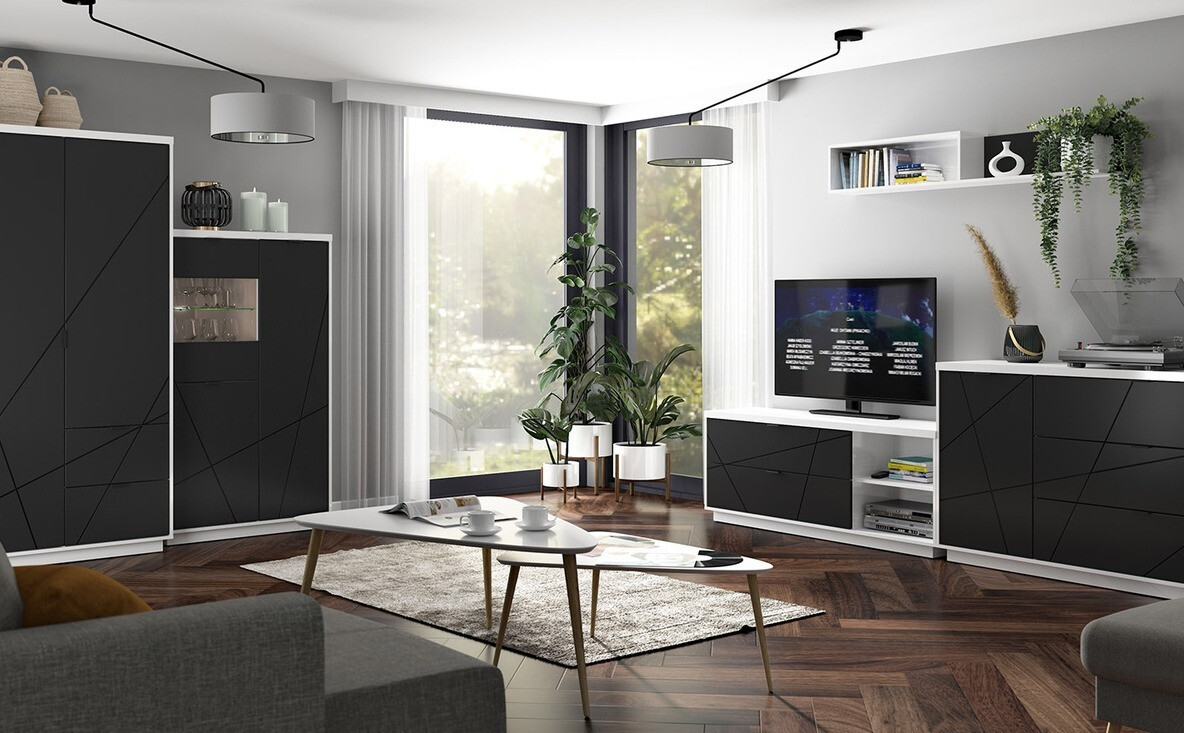 Móvel de TV Fivale 104 (Branco brilhante + Preto matte)