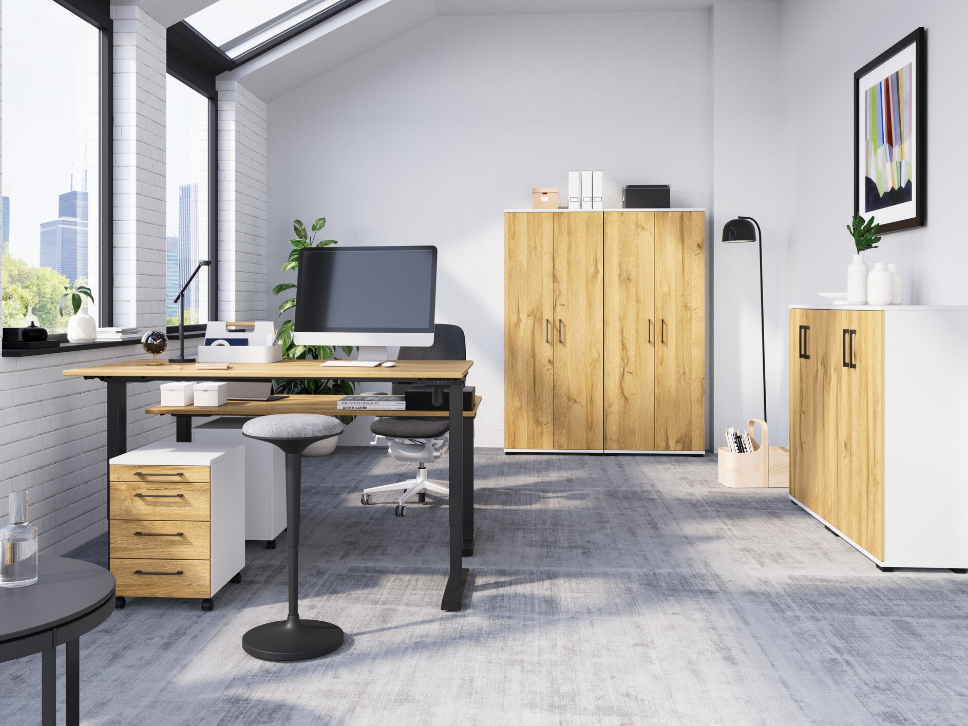 Bloco de gavetas Lartesi 105 (Branco + Carvalho Grandson)