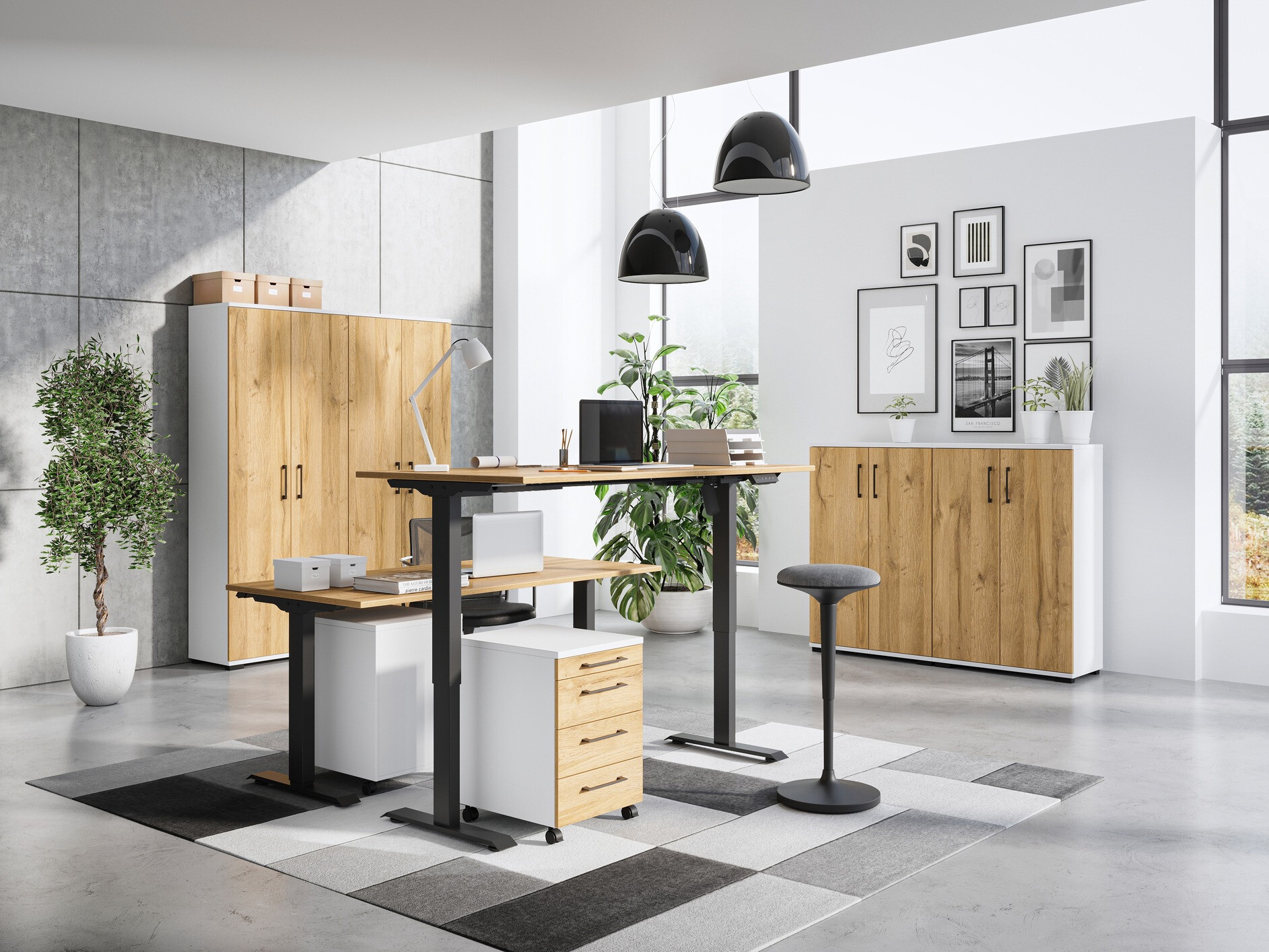 Bloco de gavetas Lartesi 105 (Branco + Carvalho Grandson)