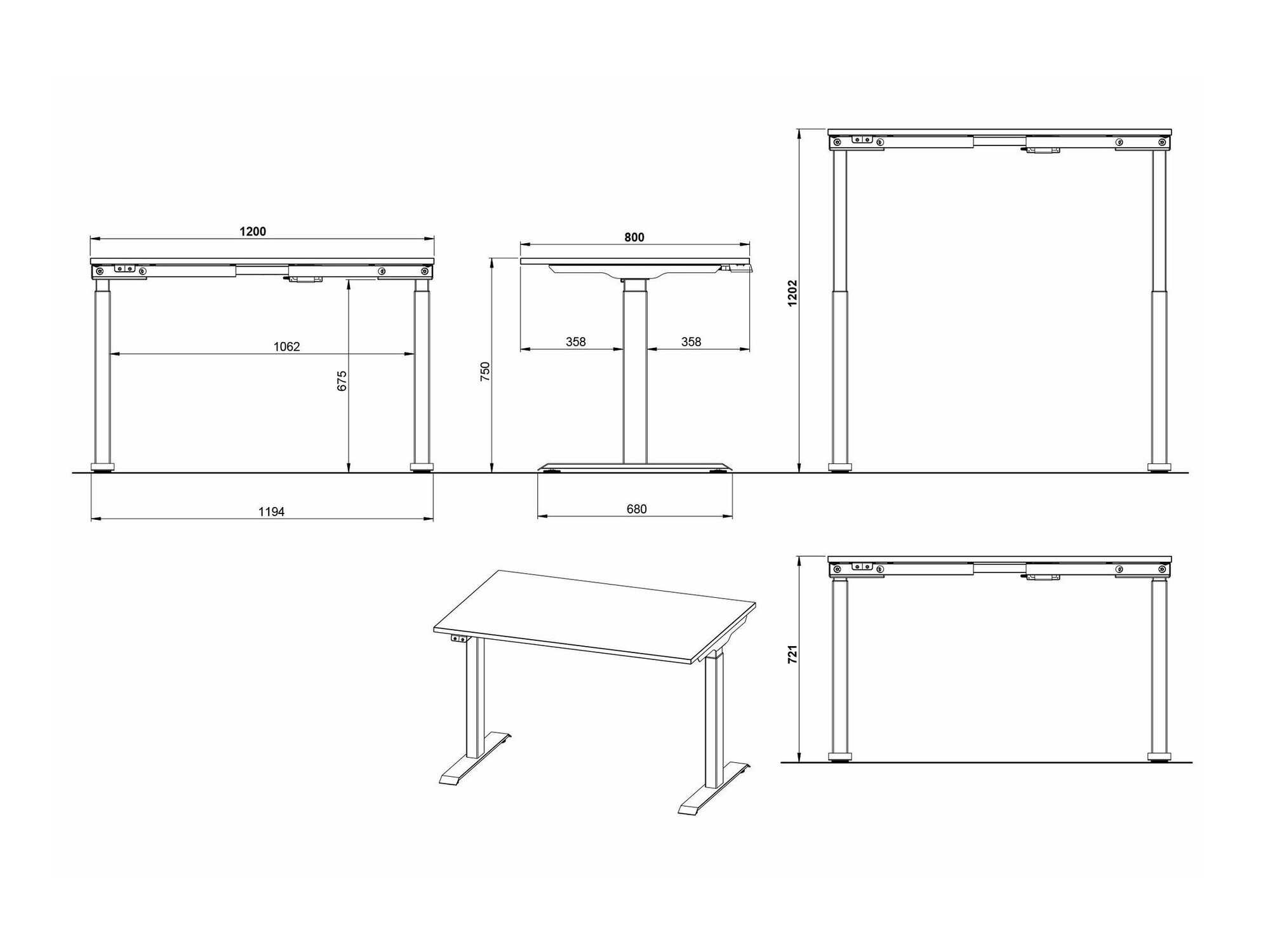 Secretária de trabalho com altura ajustável Eliromo 118 (Cinzento claro + Prata)
