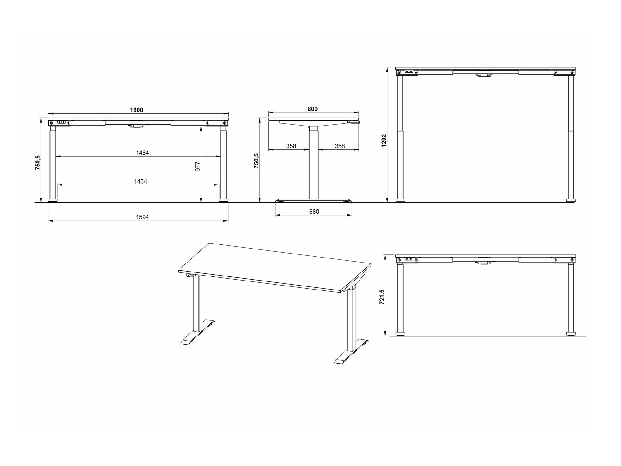 Secretária de trabalho com altura ajustável Eliromo 119 (Cinzento claro + Prateado)