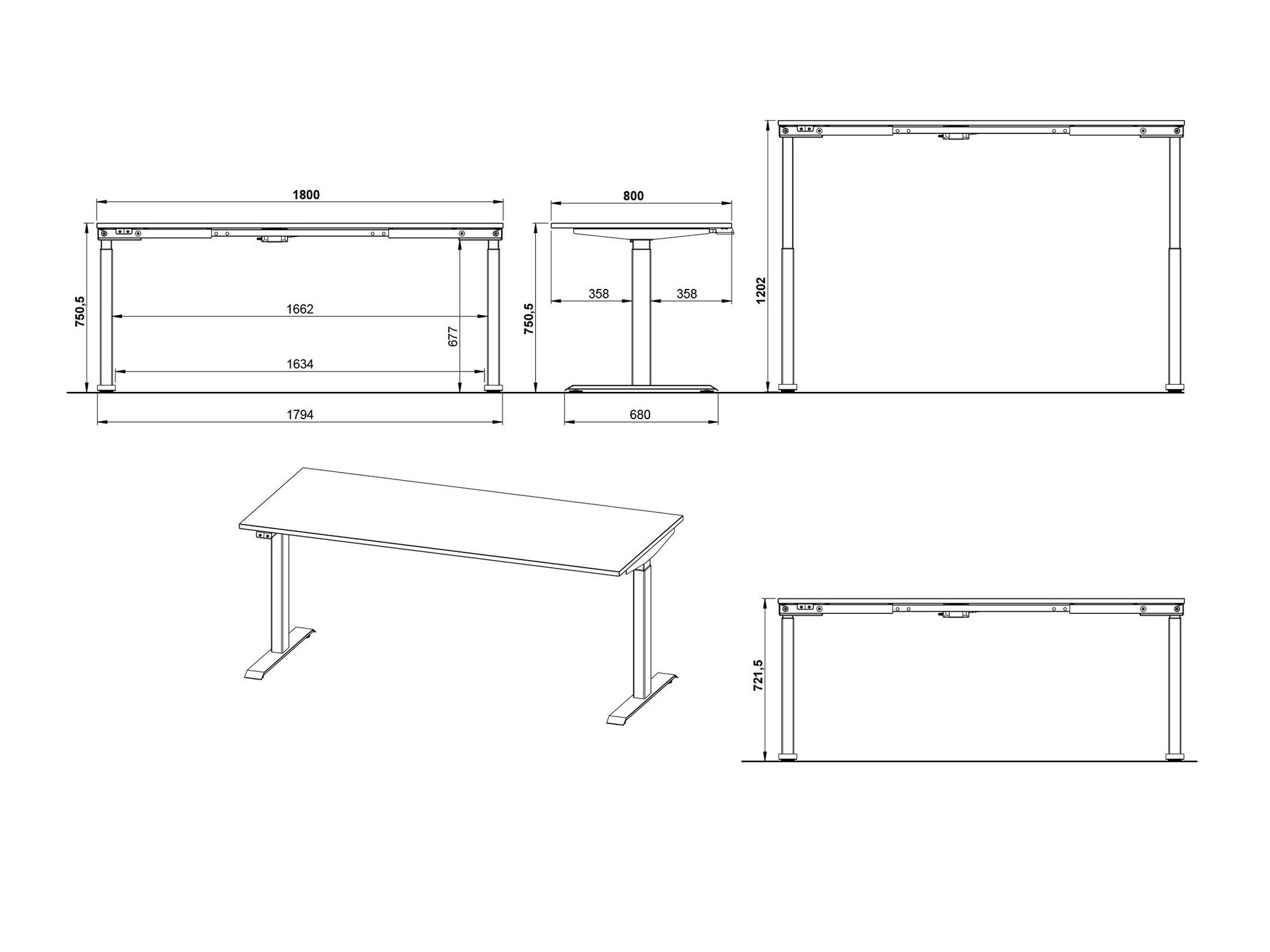 Secretária de trabalho com altura ajustável Eliromo 120 (Cinzento claro + Prateado)