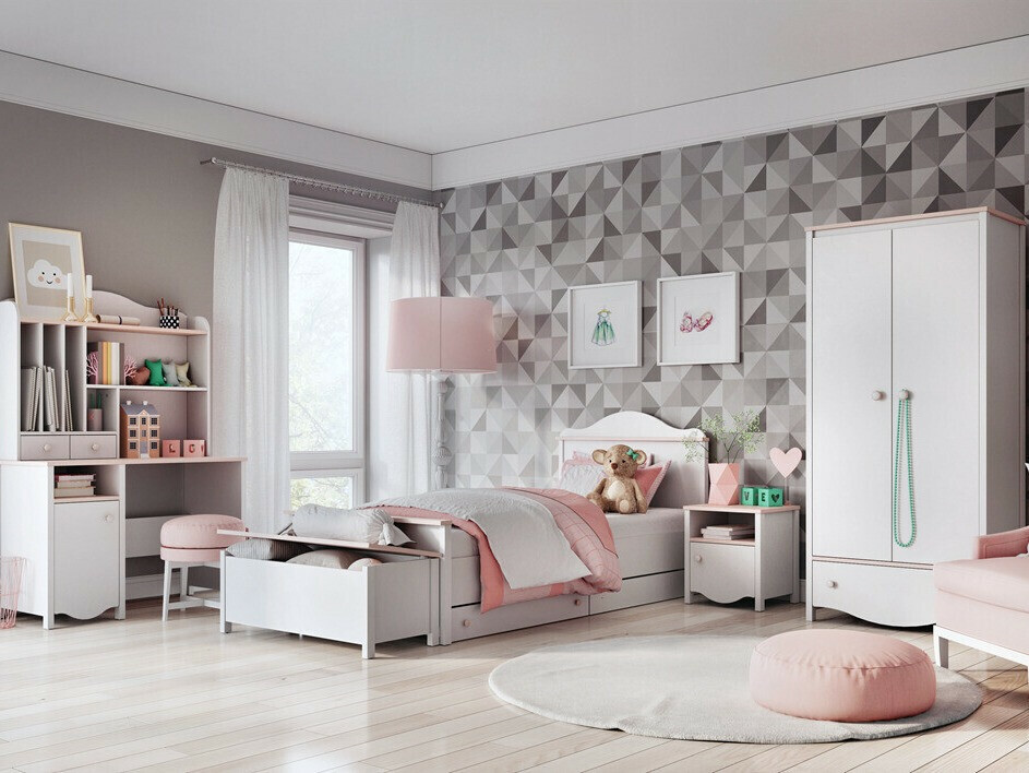 Mesa de cabeceira Velferi 117 (Branco + Rosa)