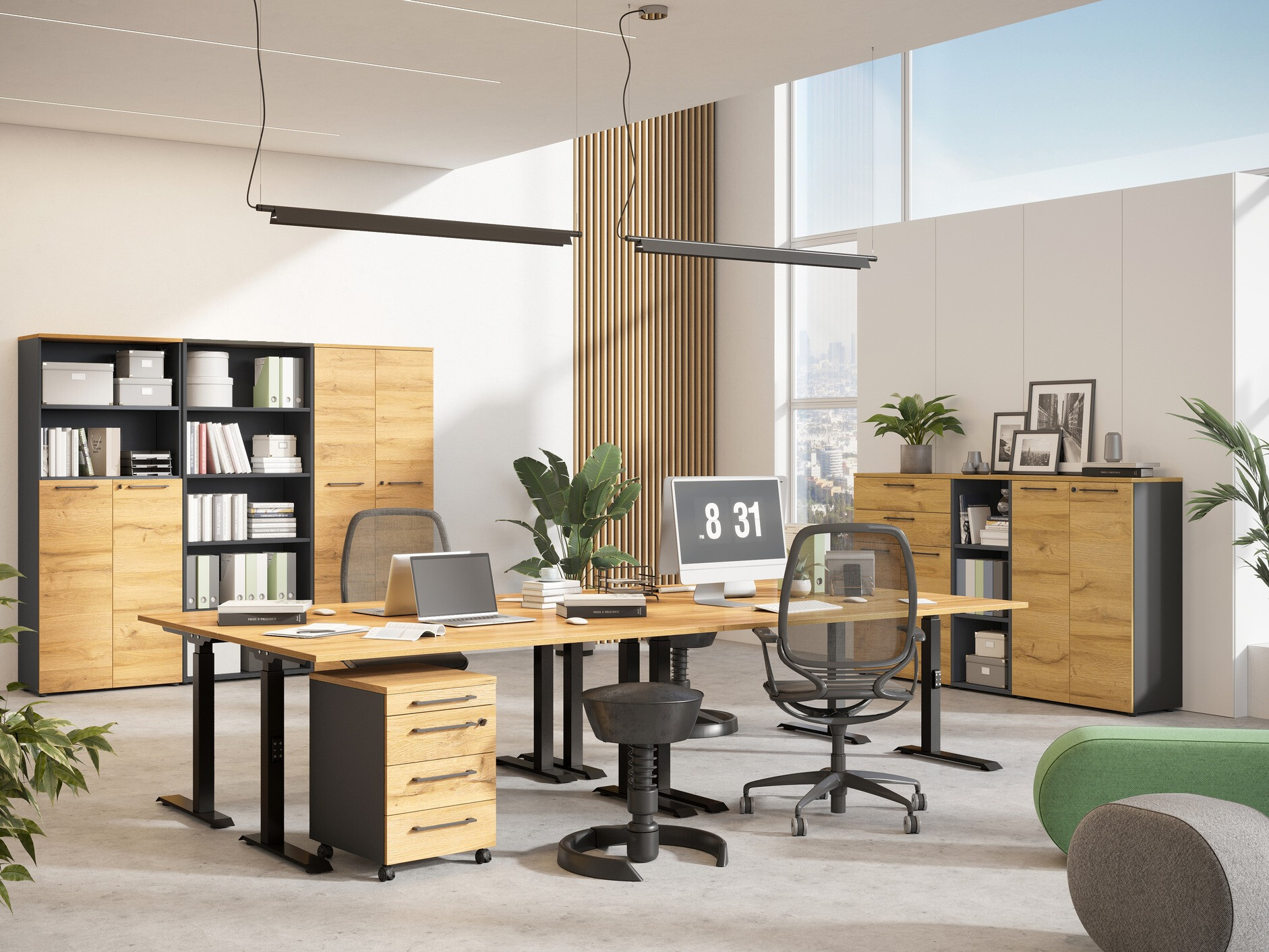 Mesa de escritório Eliromo 121 (Carvalho Grandson + Preto)