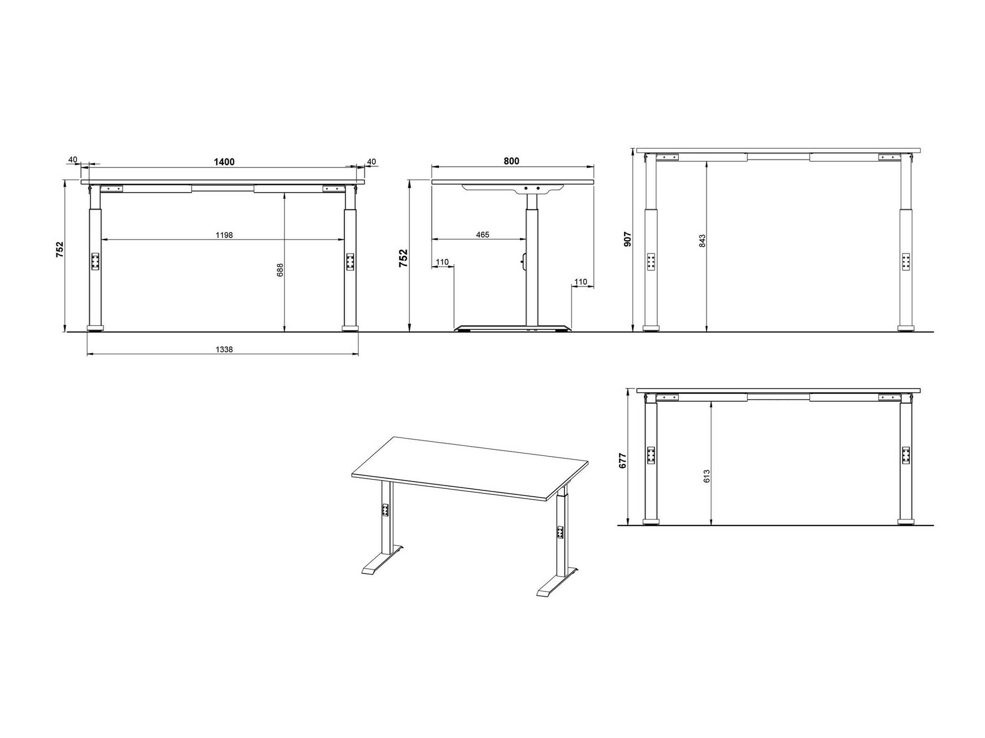 Mesa de escritório Eliromo 121 (Carvalho Grandson + Preto)