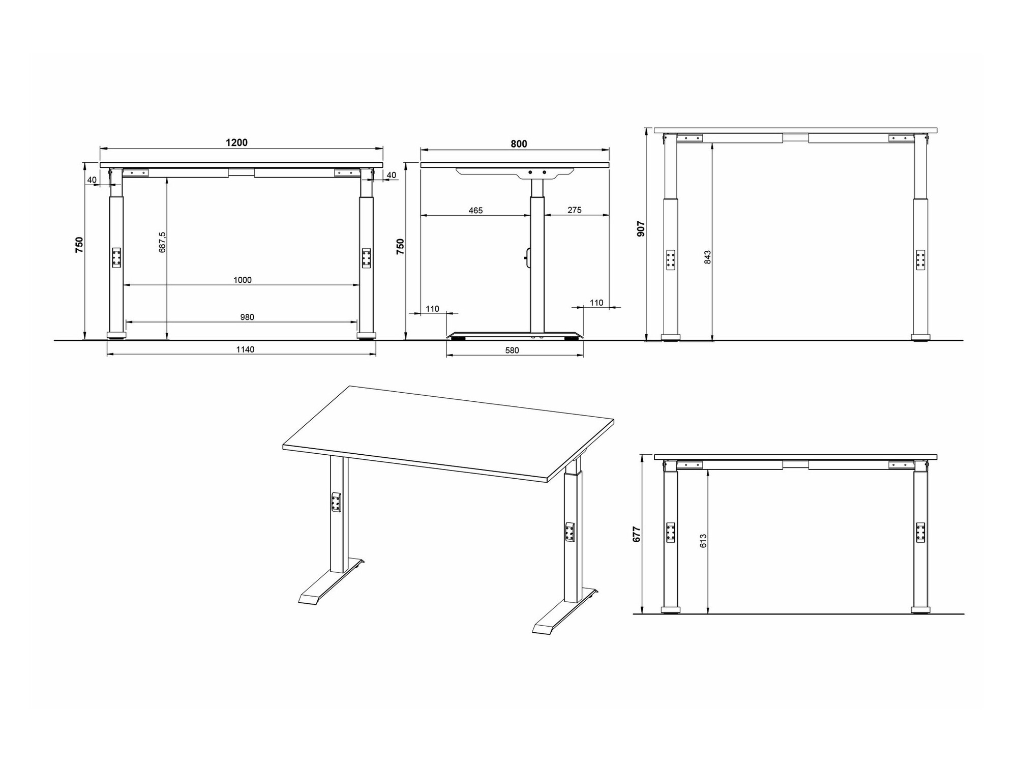 Mesa de escritório Eliromo 122 (Cinzento claro + Prateado)