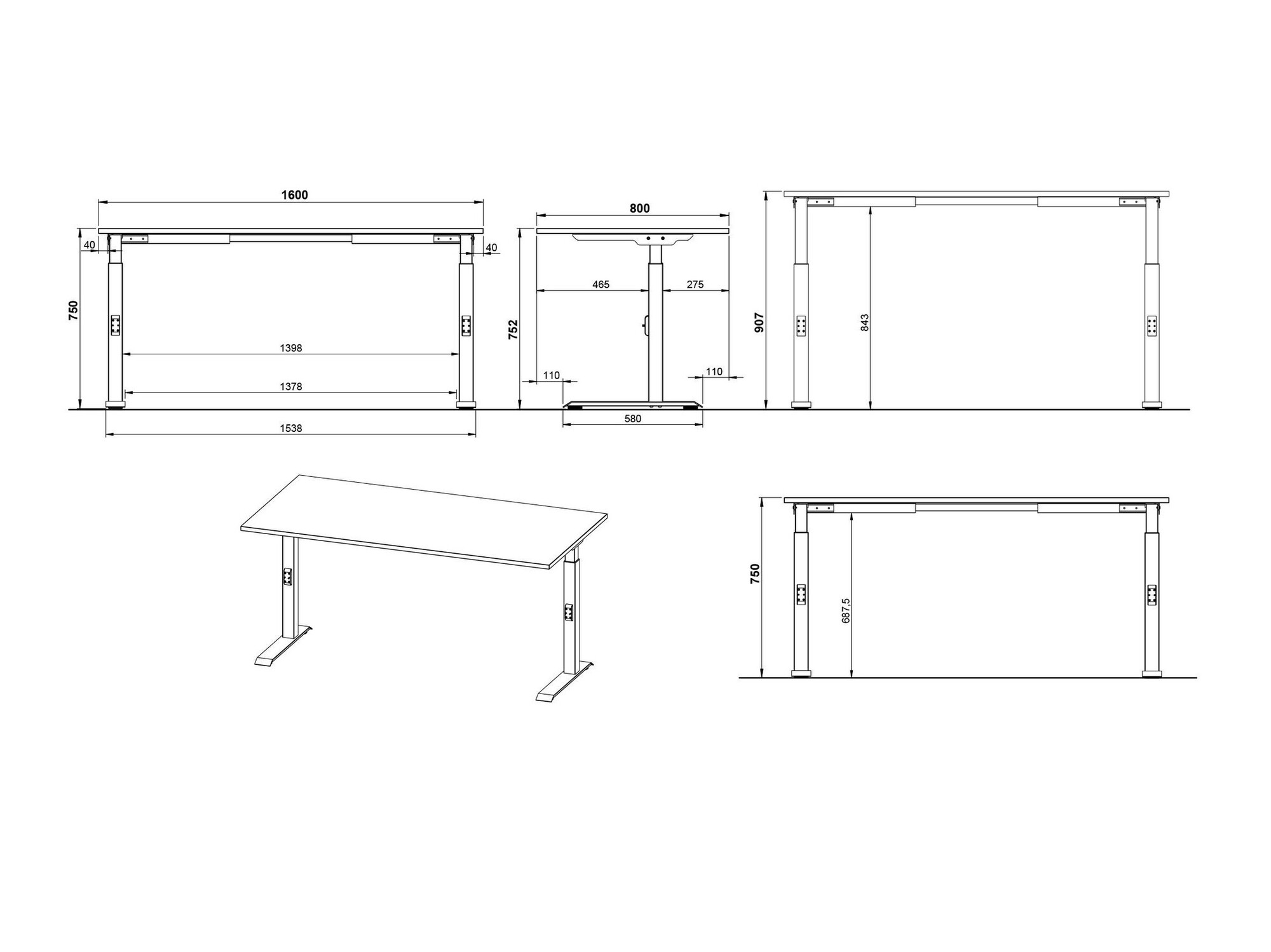 Mesa de escritório Eliromo 123 (Cinzento claro + Prateado)