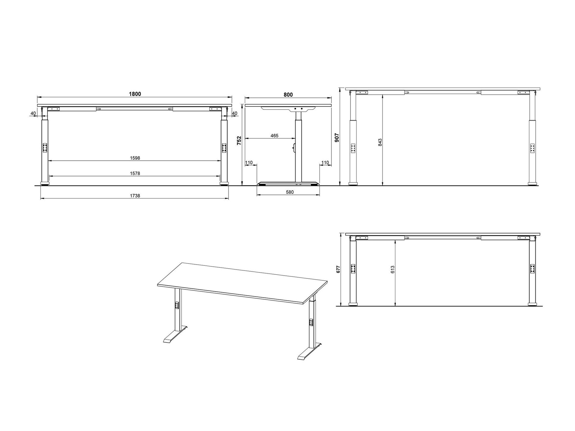 Mesa de escritório Eliromo 124 (Cinzento claro + Prateado)