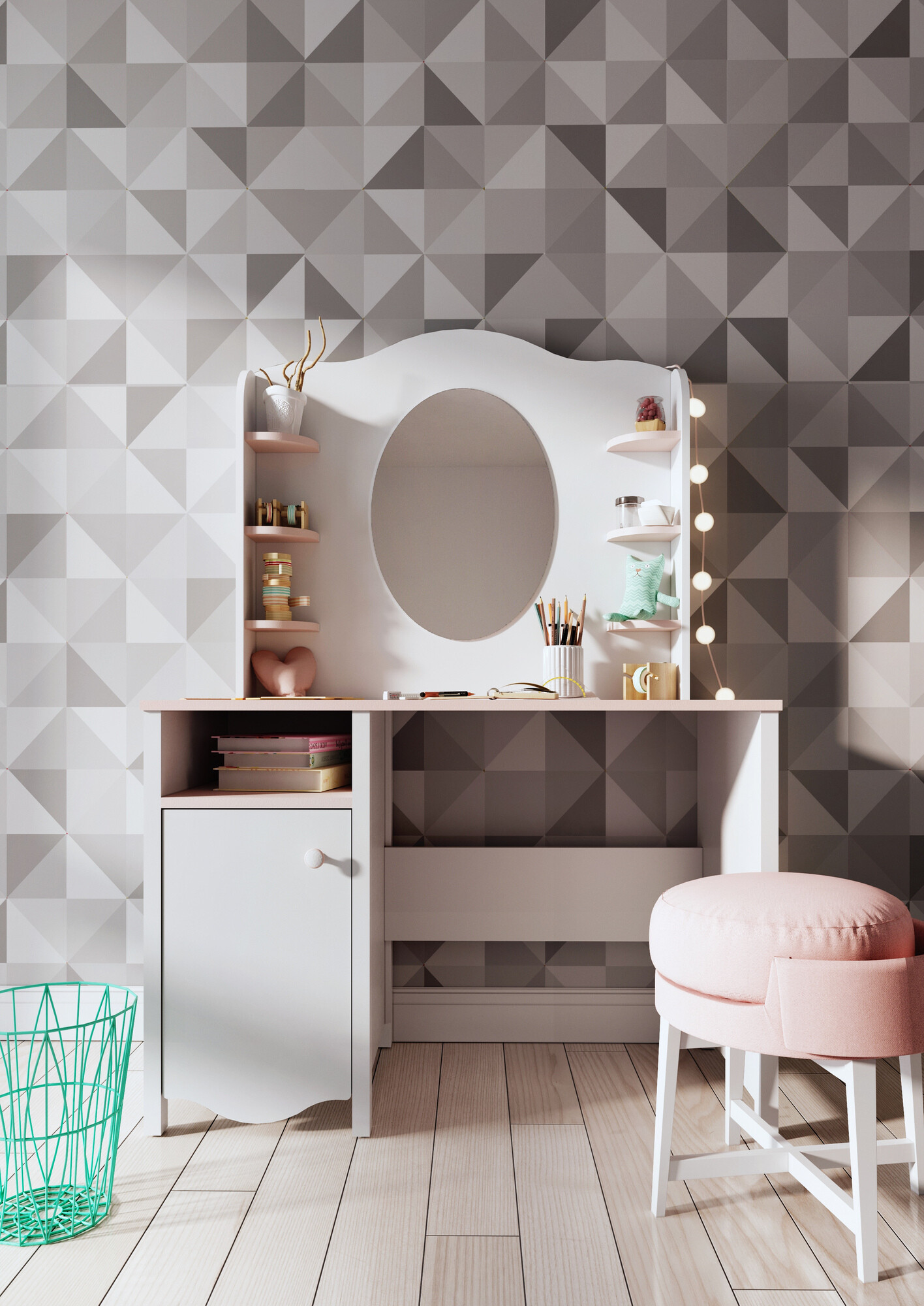 Mesa de escritório Velferi 114 (Branco + Rosa)