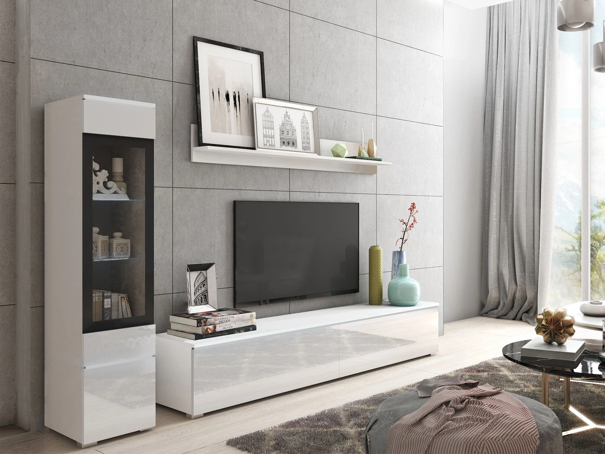 Conjunto para sala de estar Mirfivo 100 (Branco + Branco brilhante)