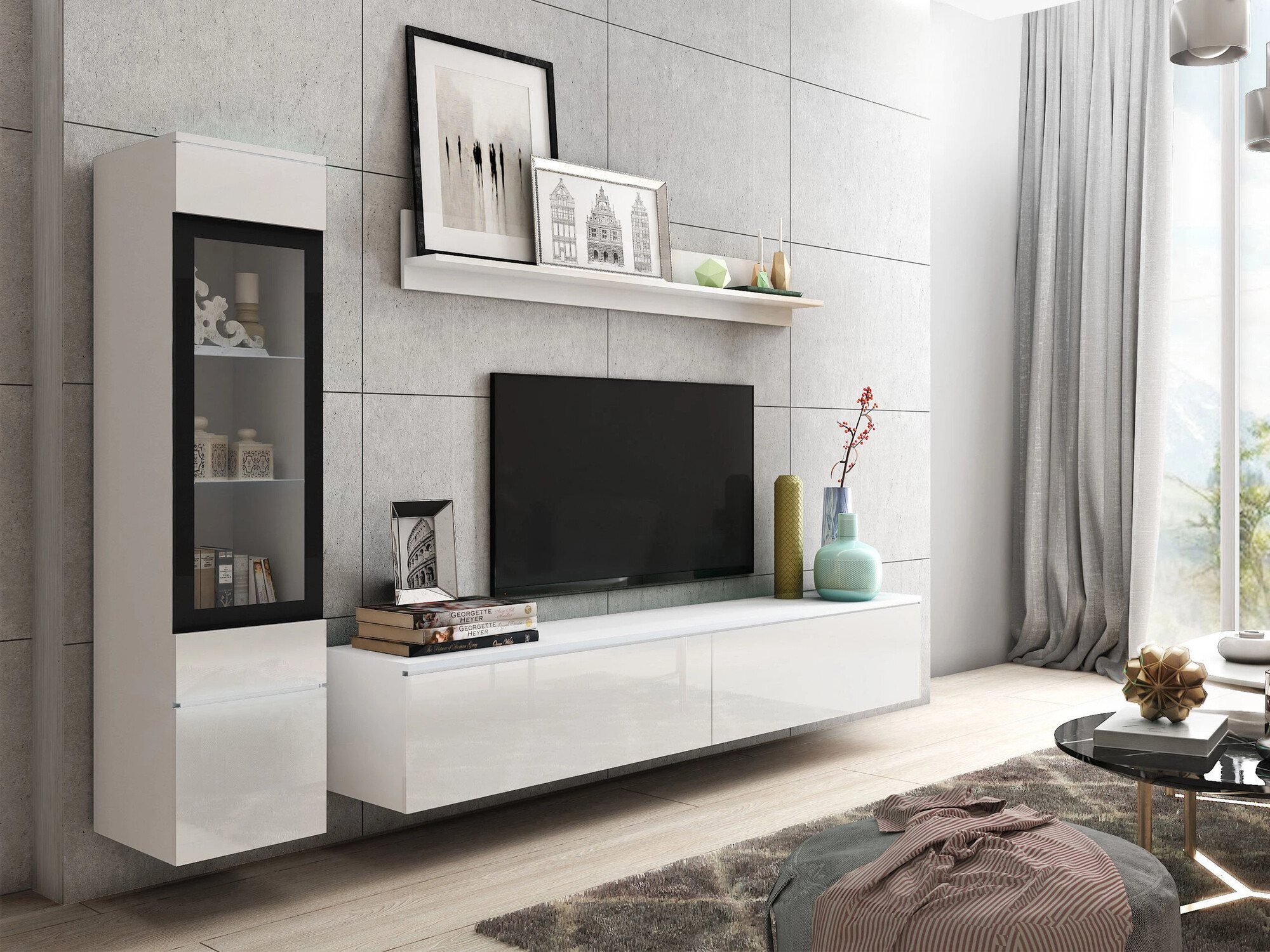 Conjunto para sala de estar Mirfivo 100 (Branco + Branco brilhante)