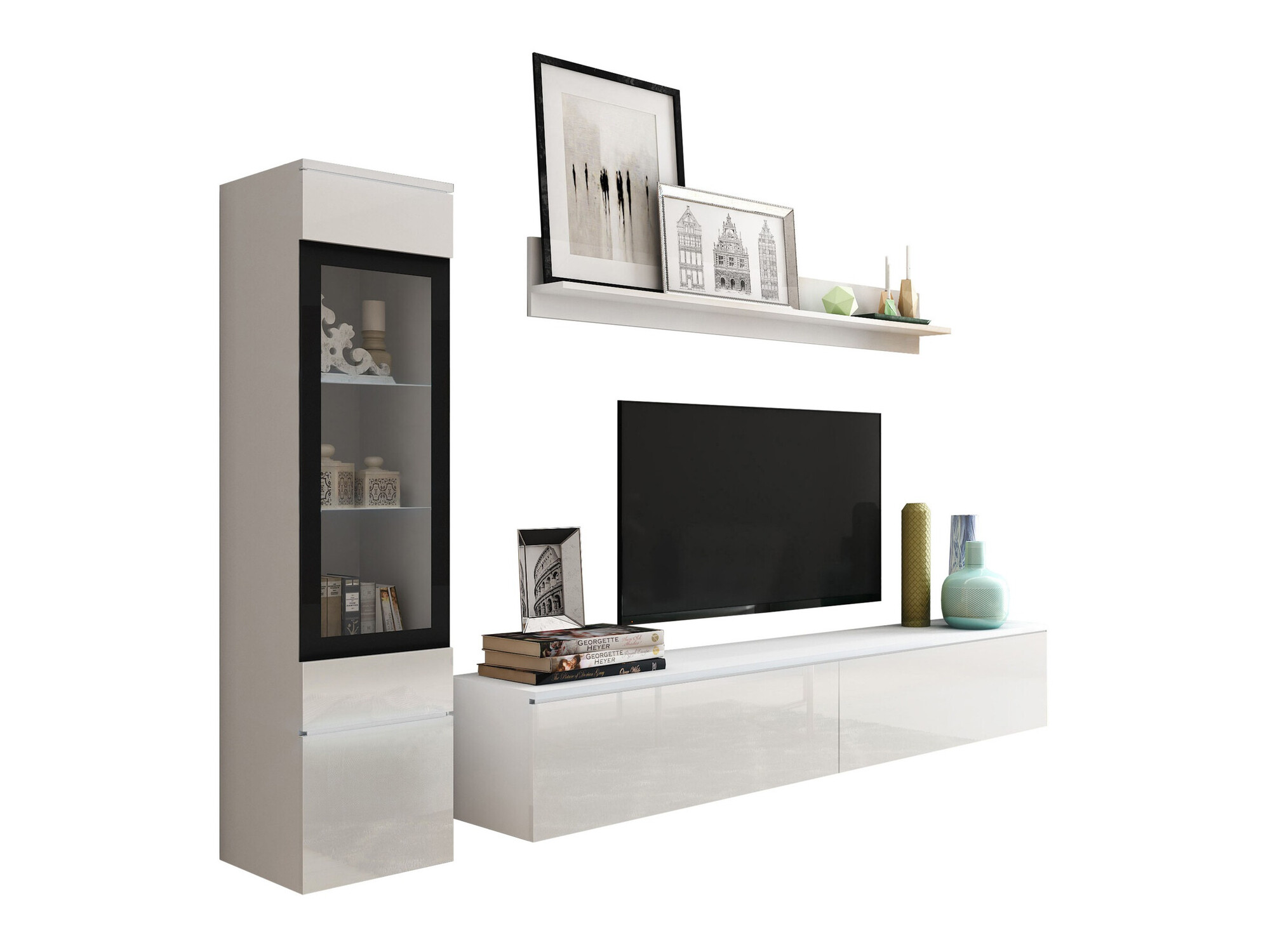 Conjunto para sala de estar Mirfivo 100 (Branco + Branco brilhante)