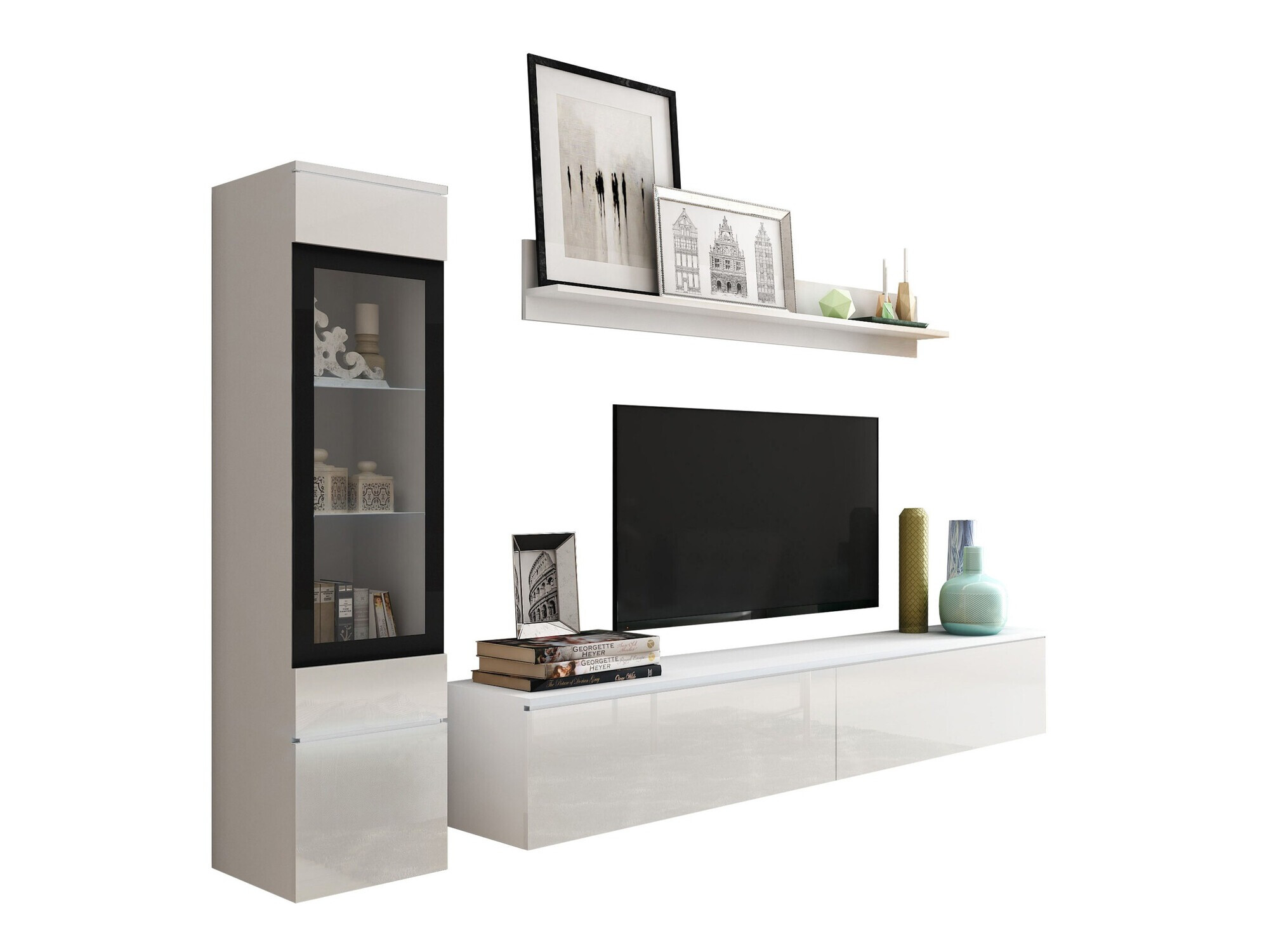 Conjunto para sala de estar Mirfivo 100 (Branco + Branco brilhante)