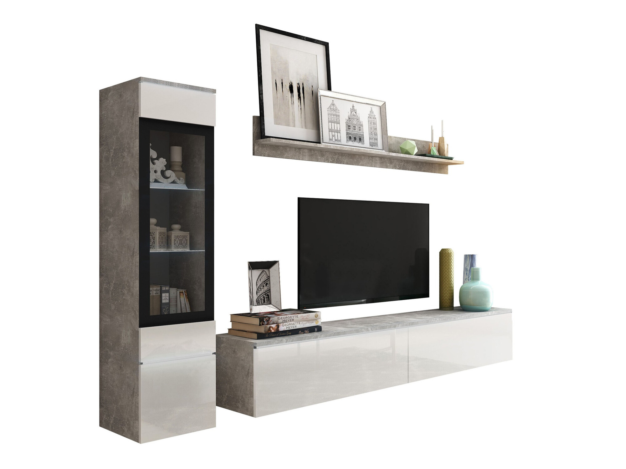 Conjunto para sala de estar Mirfivo 100 (Cimento + Branco brilhante)