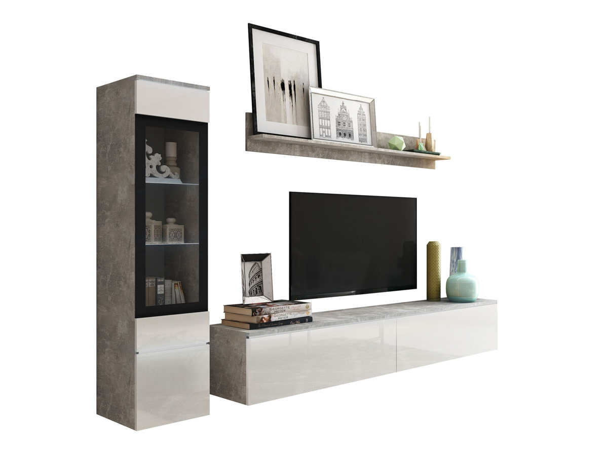 Conjunto para sala de estar Sarasota 125 (Cimento + Branco brilhante)