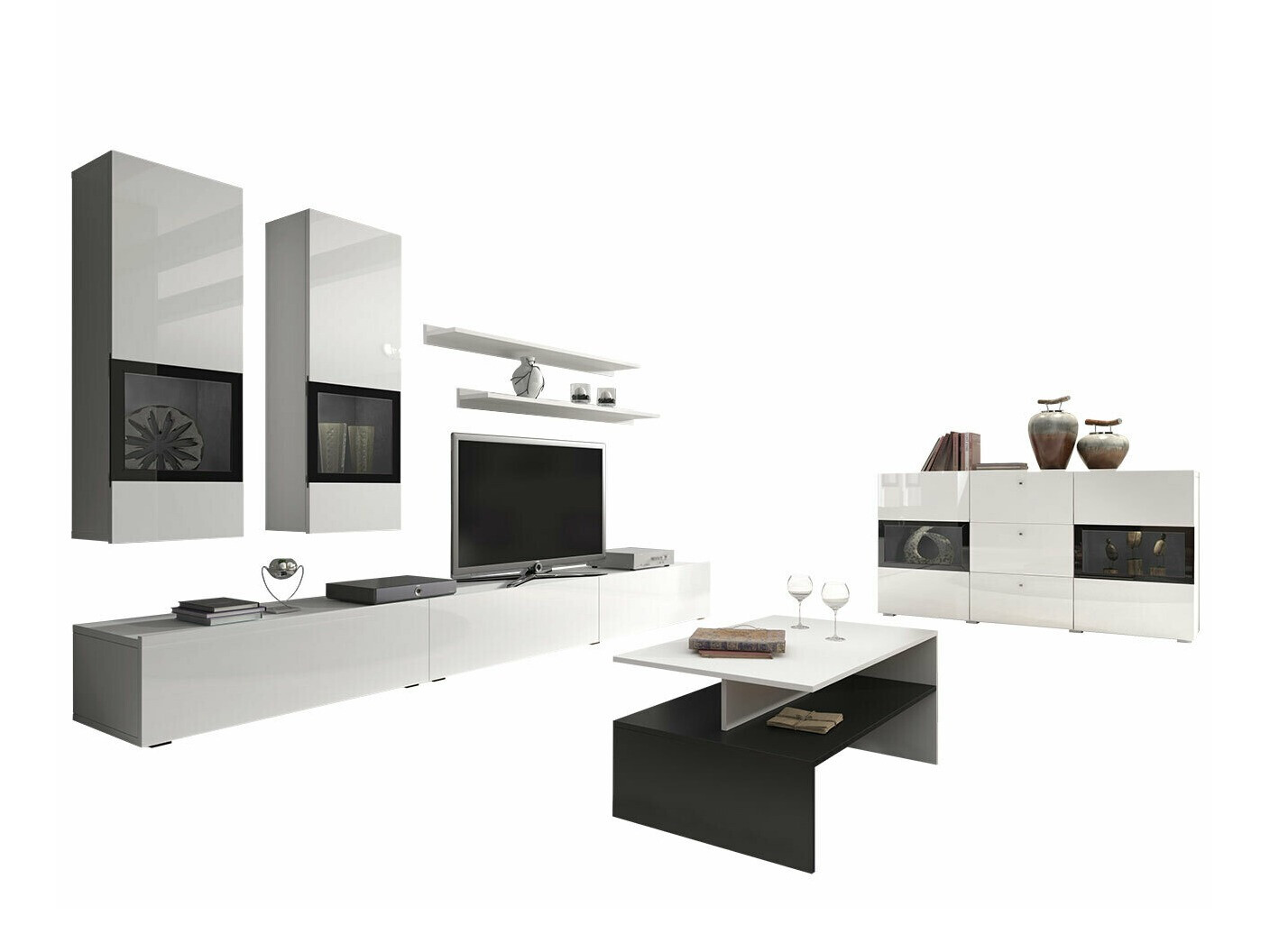 Conjunto para sala de estar Serodeu 104 (Branco + Branco brilhante)