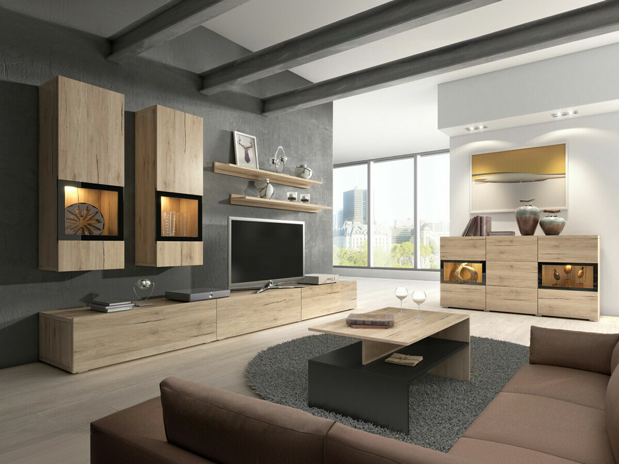 Conjunto para sala de estar Serodeu 104 (Carvalho de san remo)