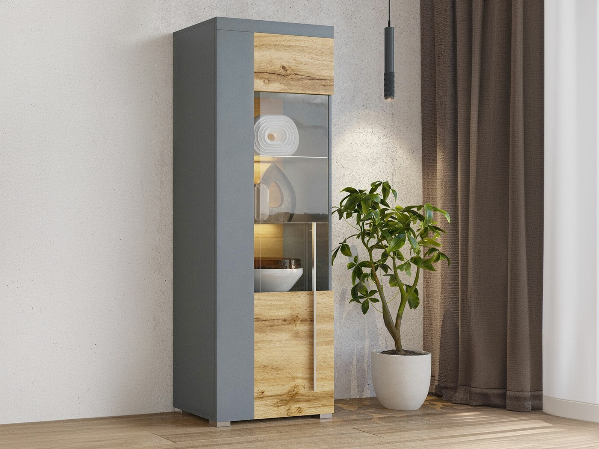 Estante Sorciro 104 (Cinzento + Carvalho wotan)