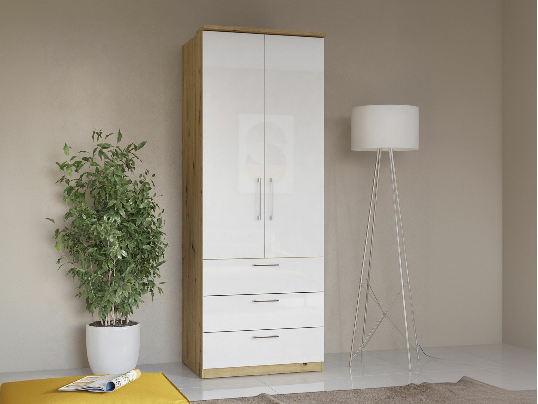 Roupeiro Tenodea 110 (Carvalho Artisan + Branco brilhante)