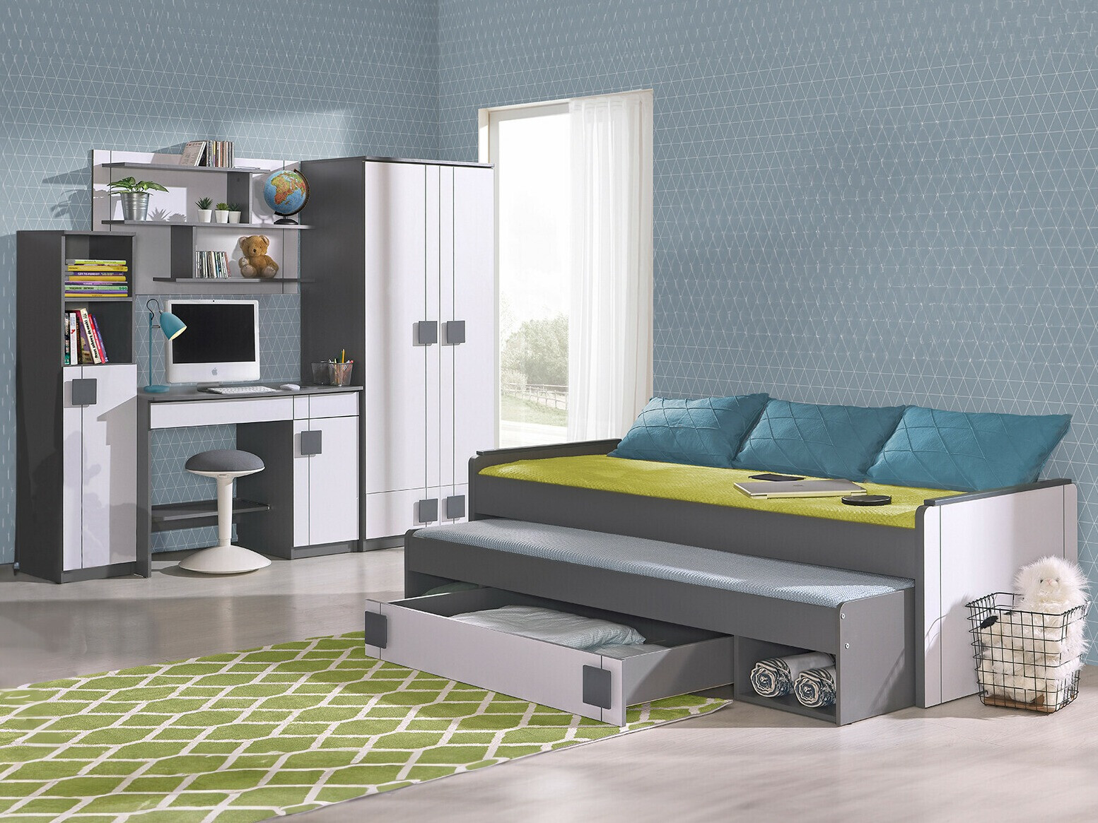 Conjuntos para quartos de criança Elmenou 119 (Branco + Antracite)