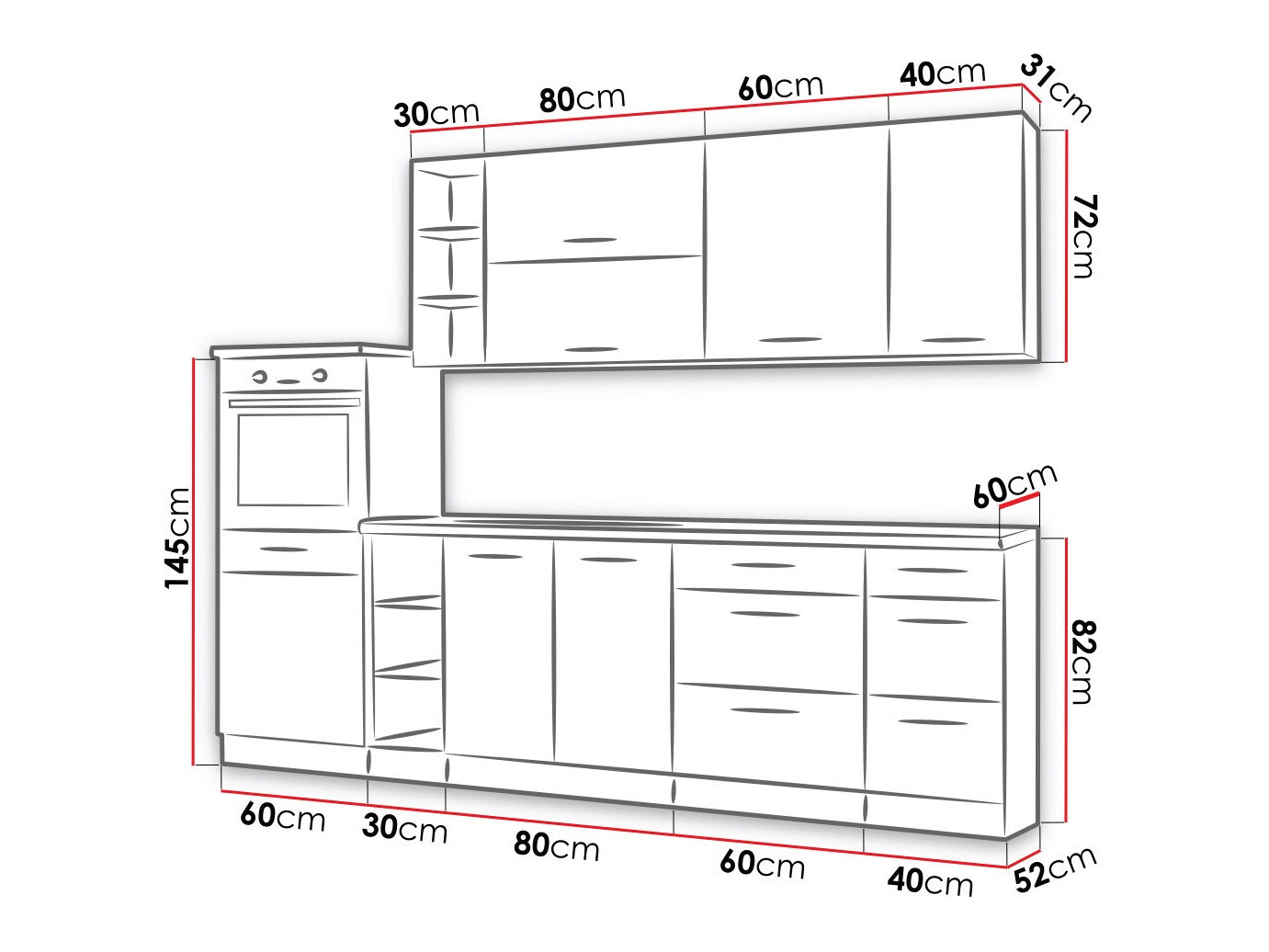Conjunto de cozinha modular Wood Grey 137