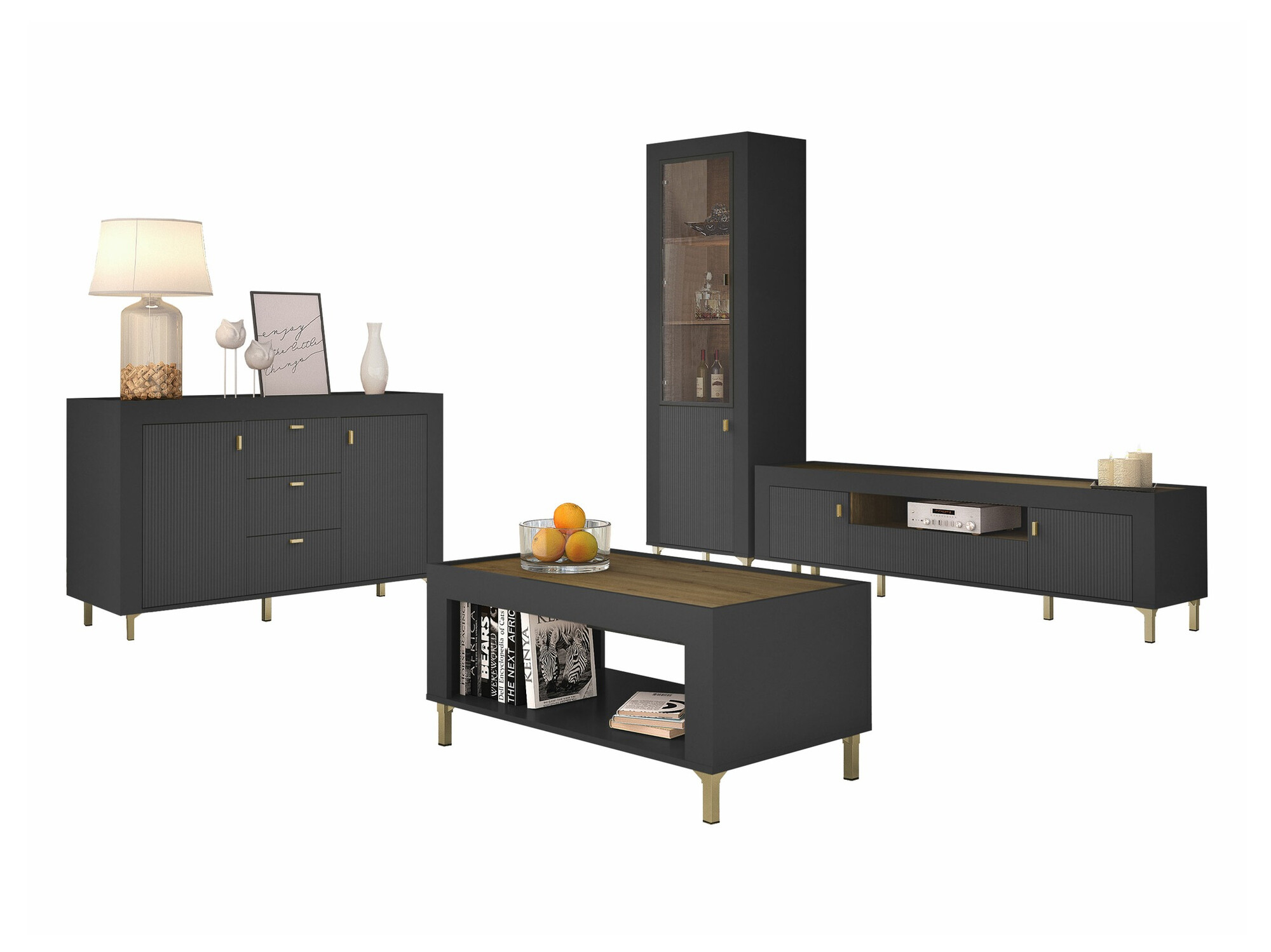 Conjunto para sala de estar Mormavu 114 (Preto matte)