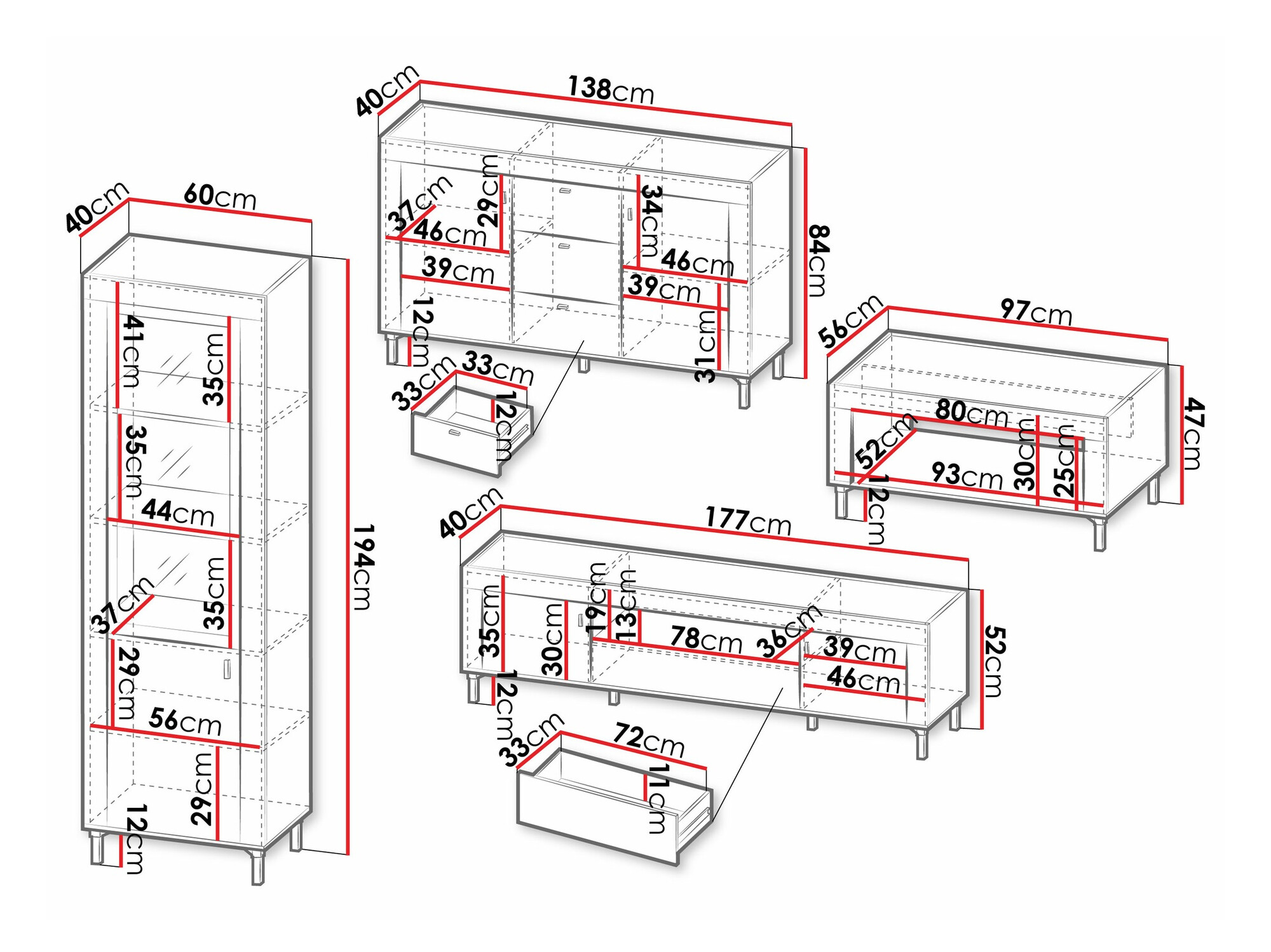 Conjunto para sala de estar Mormavu 114 (Preto matte)