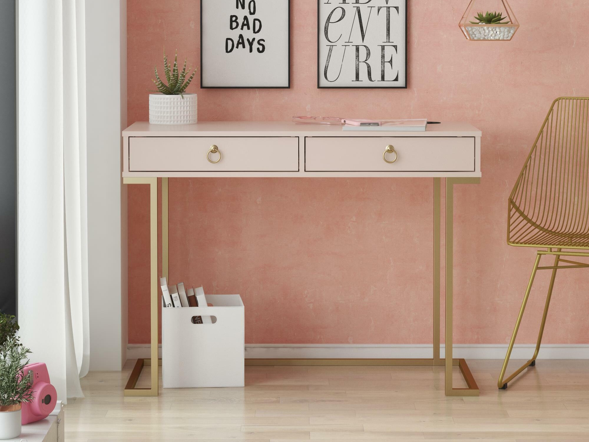 Mesa de escritório CosmoLiving by Cosmopolitan Fersale 100 (Rosé + Dourado)