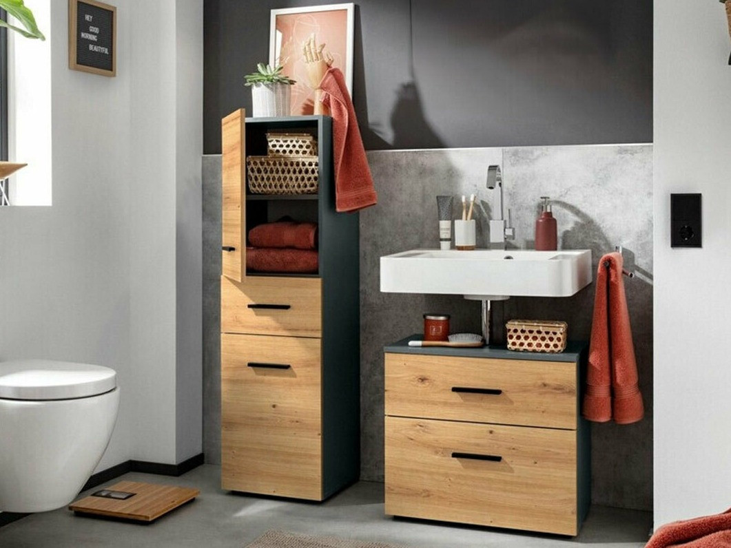 Conjunto para casa de banho Larlori 104 (Antracite + Carvalho)