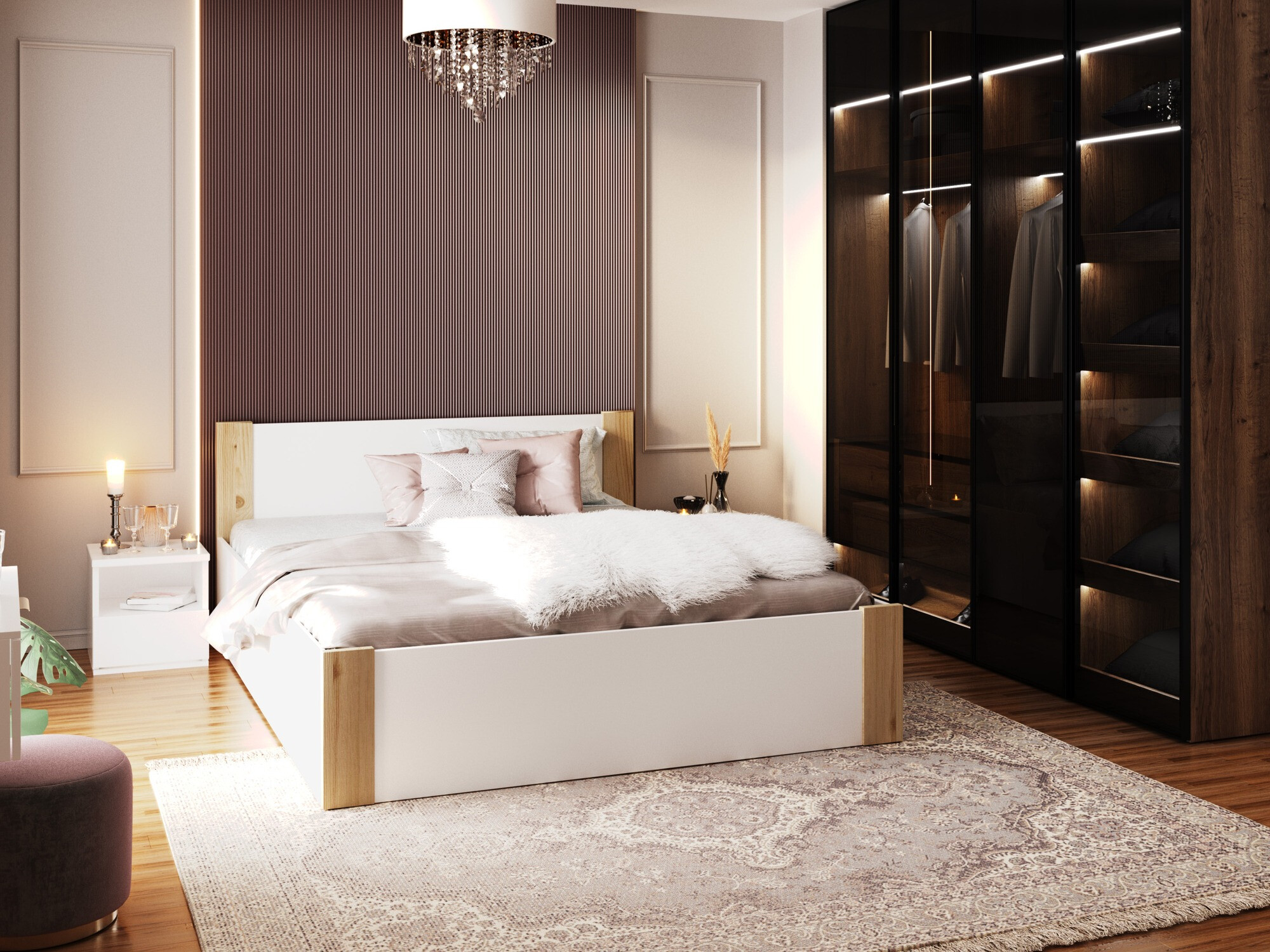 Cama Aurora 155 (Branco + Pinheiro)