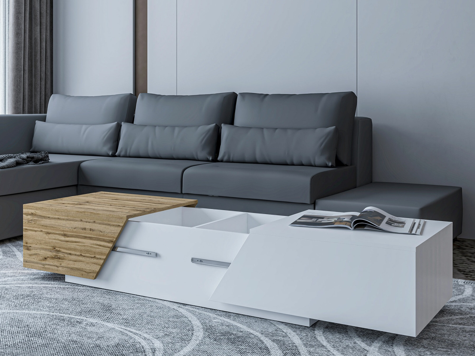 Conjunto para sala de estar Comfivo Daldune II (Branco + Carvalho wotan)