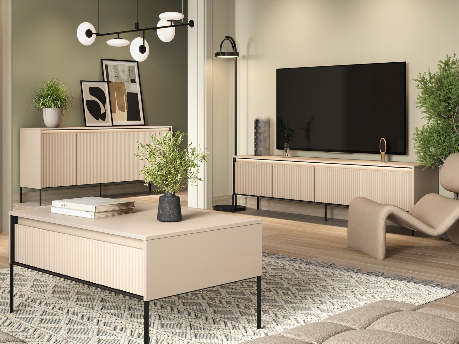 Conjunto para sala de estar Fernolu 112 (Bege + Preto)