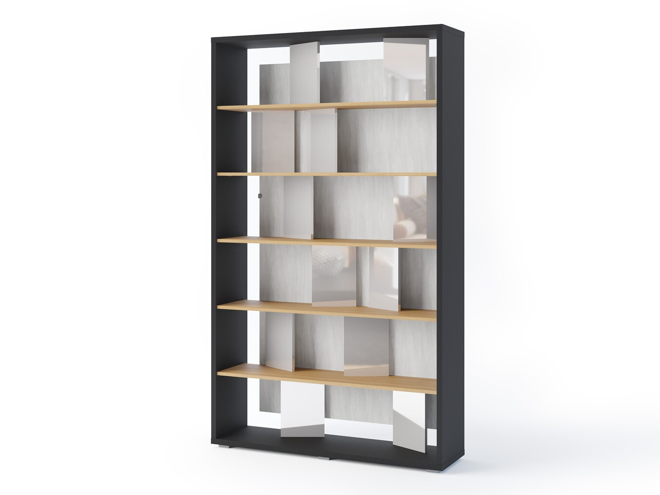 Estante Fresno 154 (Cinzento brilhante + Grafite + Carvalho)