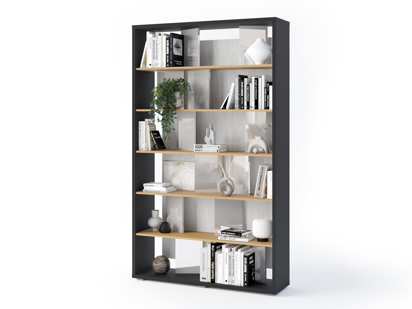 Estante Fresno 154 (Cinzento brilhante + Grafite + Carvalho)